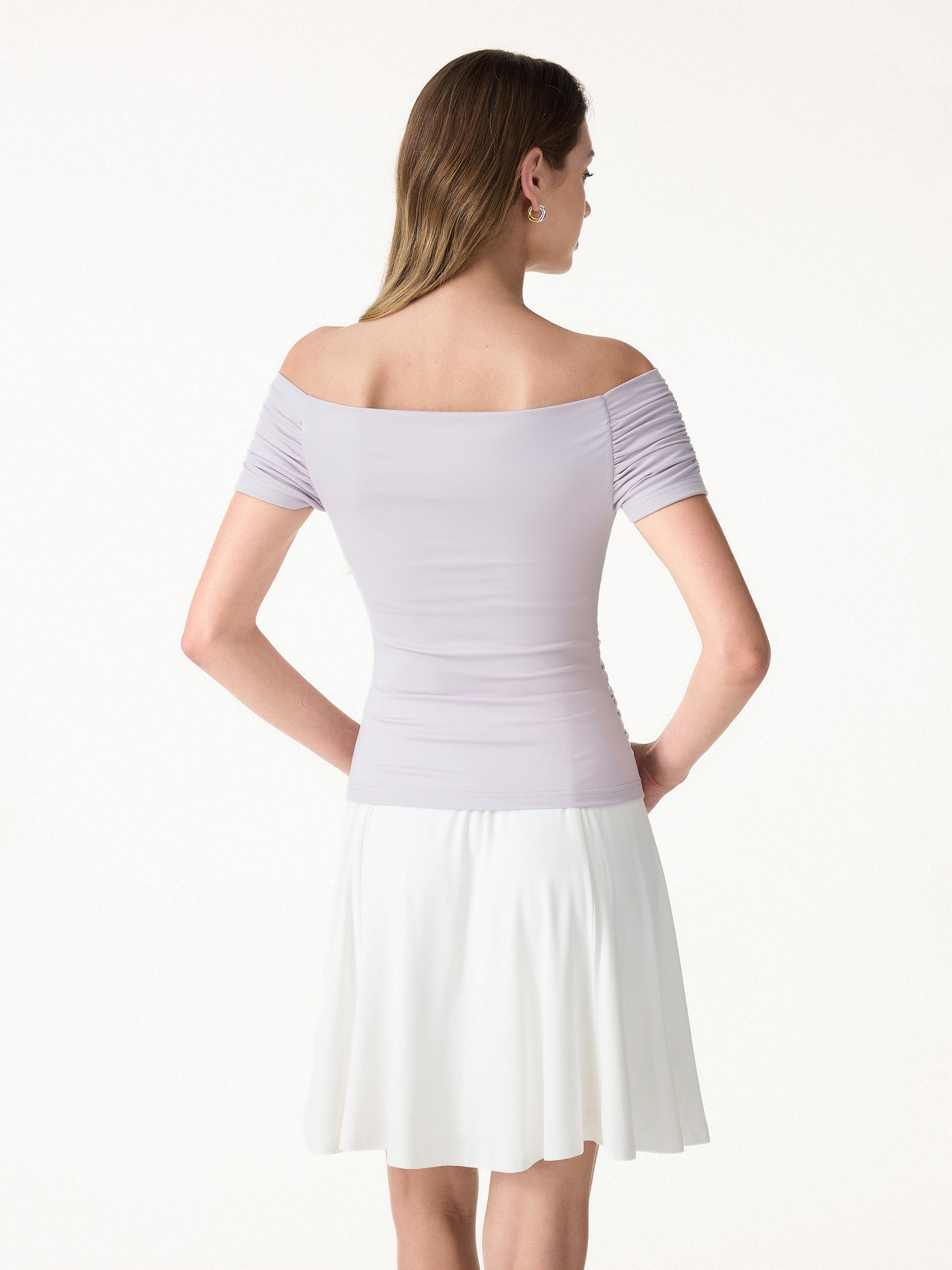 Stretch Lyocell Off-Shoulder Ruched Bra Top - Image 8