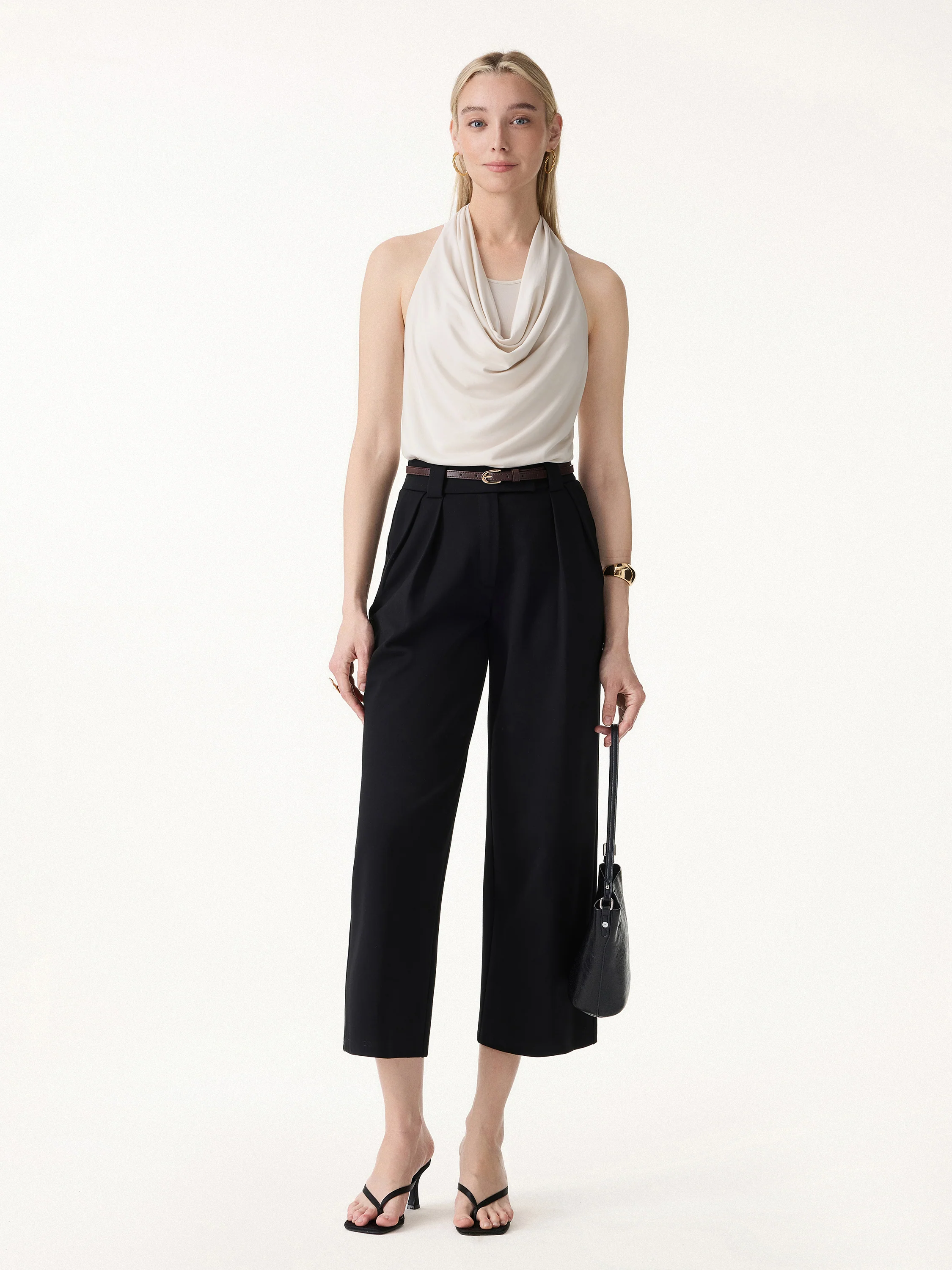 Stretch Ponte Cropped Wide Leg Trousers - Image 2