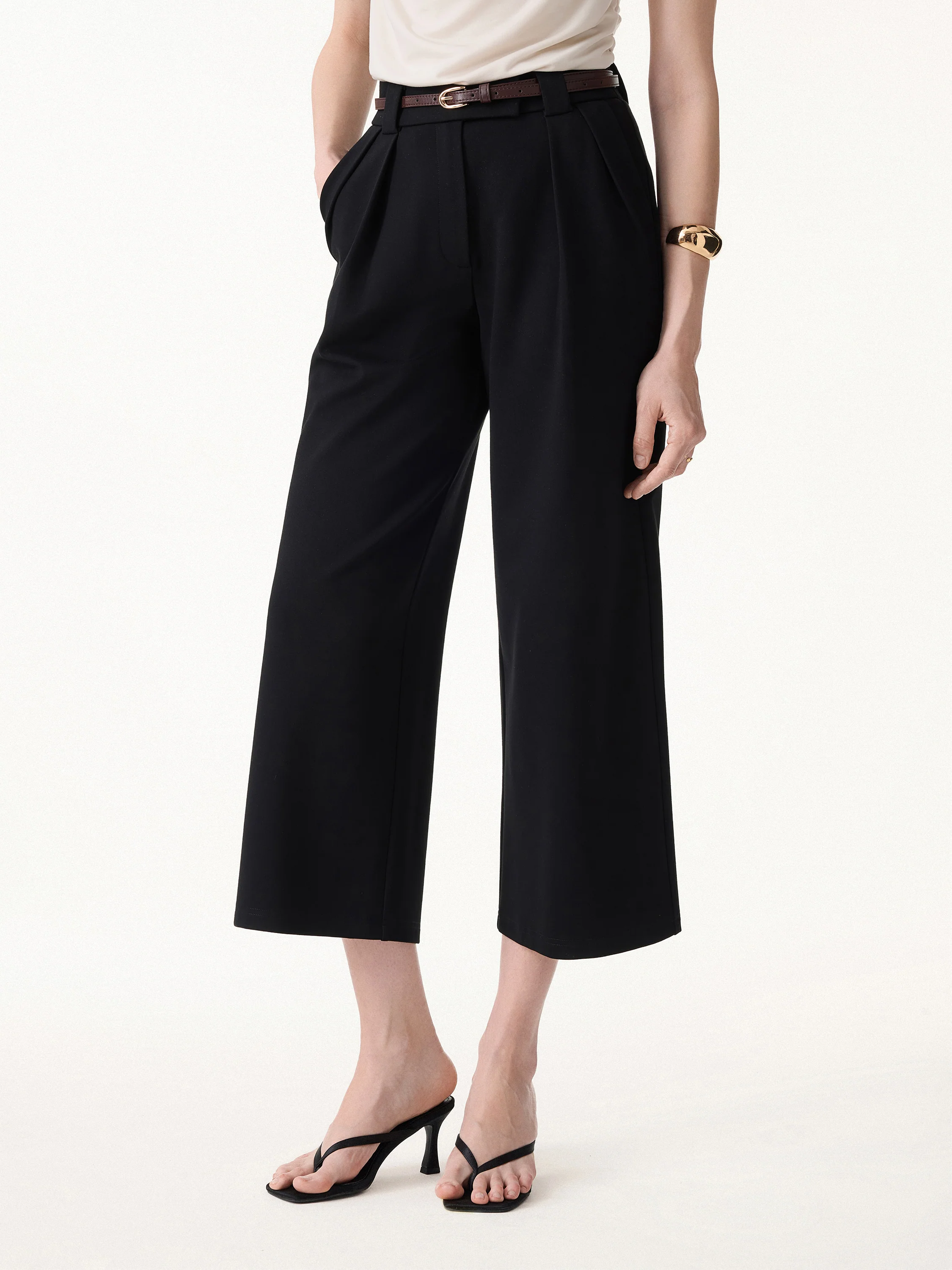 Stretch Ponte Cropped Wide Leg Trousers - Image 3