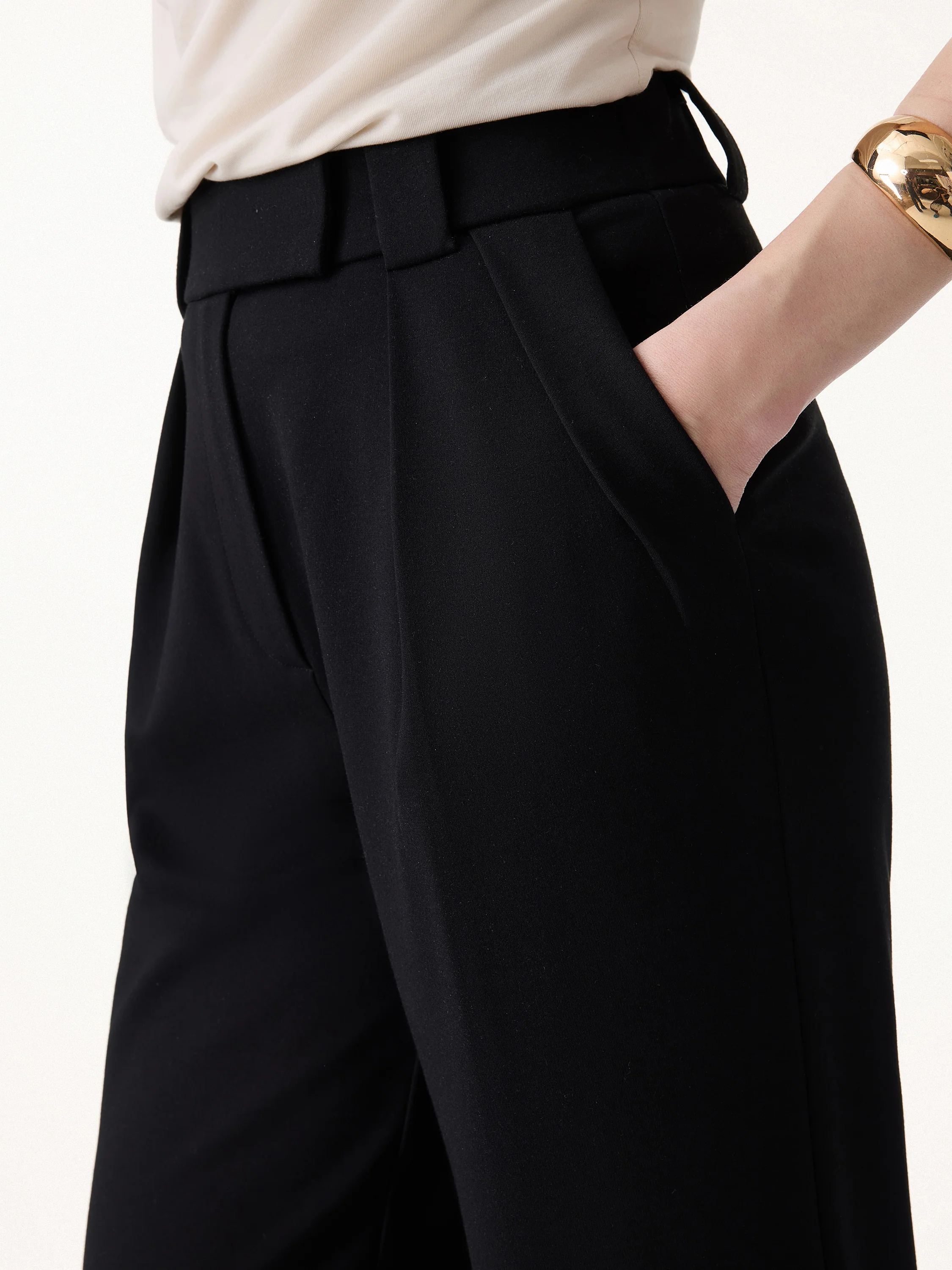 Stretch Ponte Cropped Wide Leg Trousers - Image 4