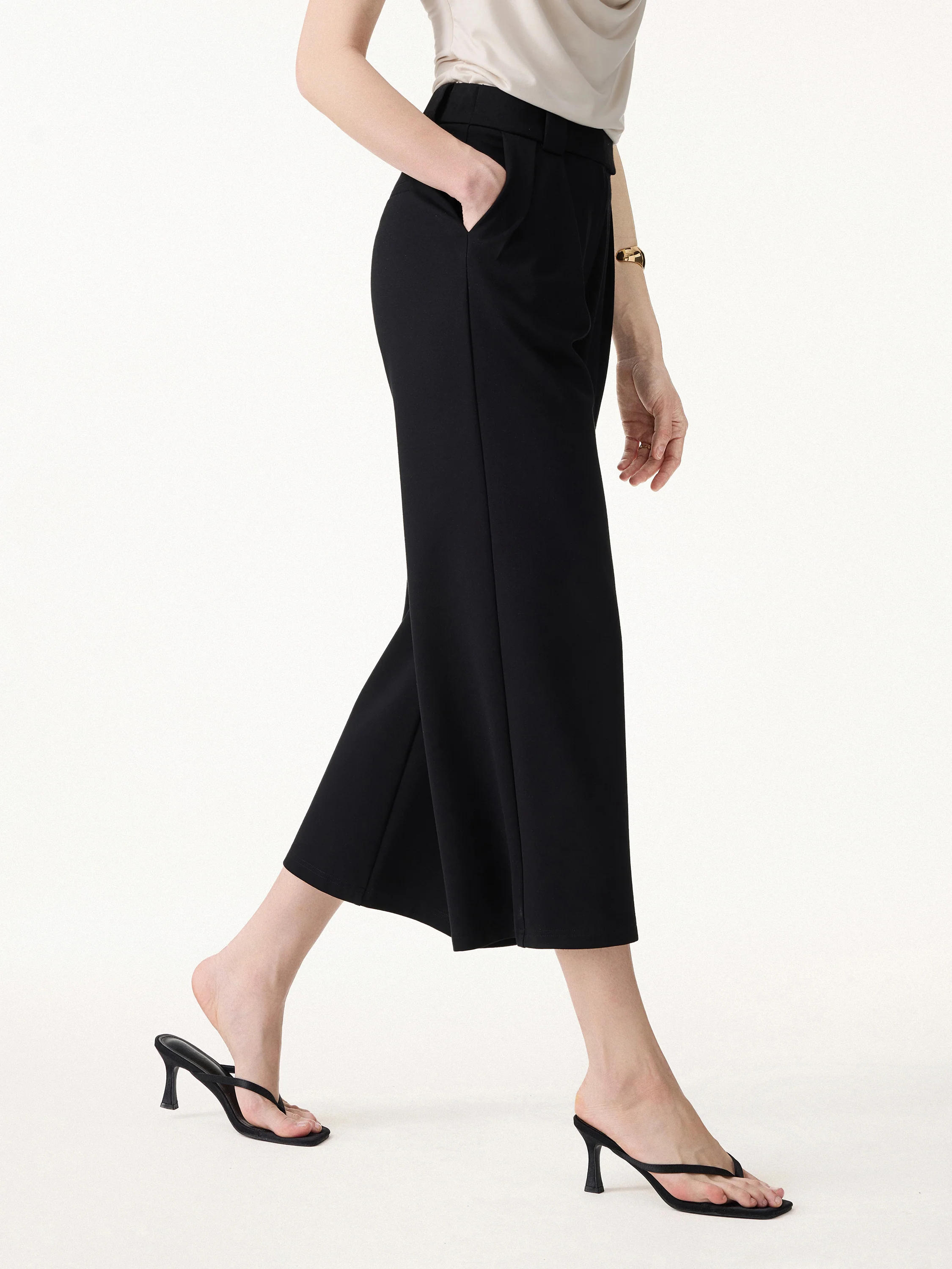 Stretch Ponte Cropped Wide Leg Trousers - Image 6