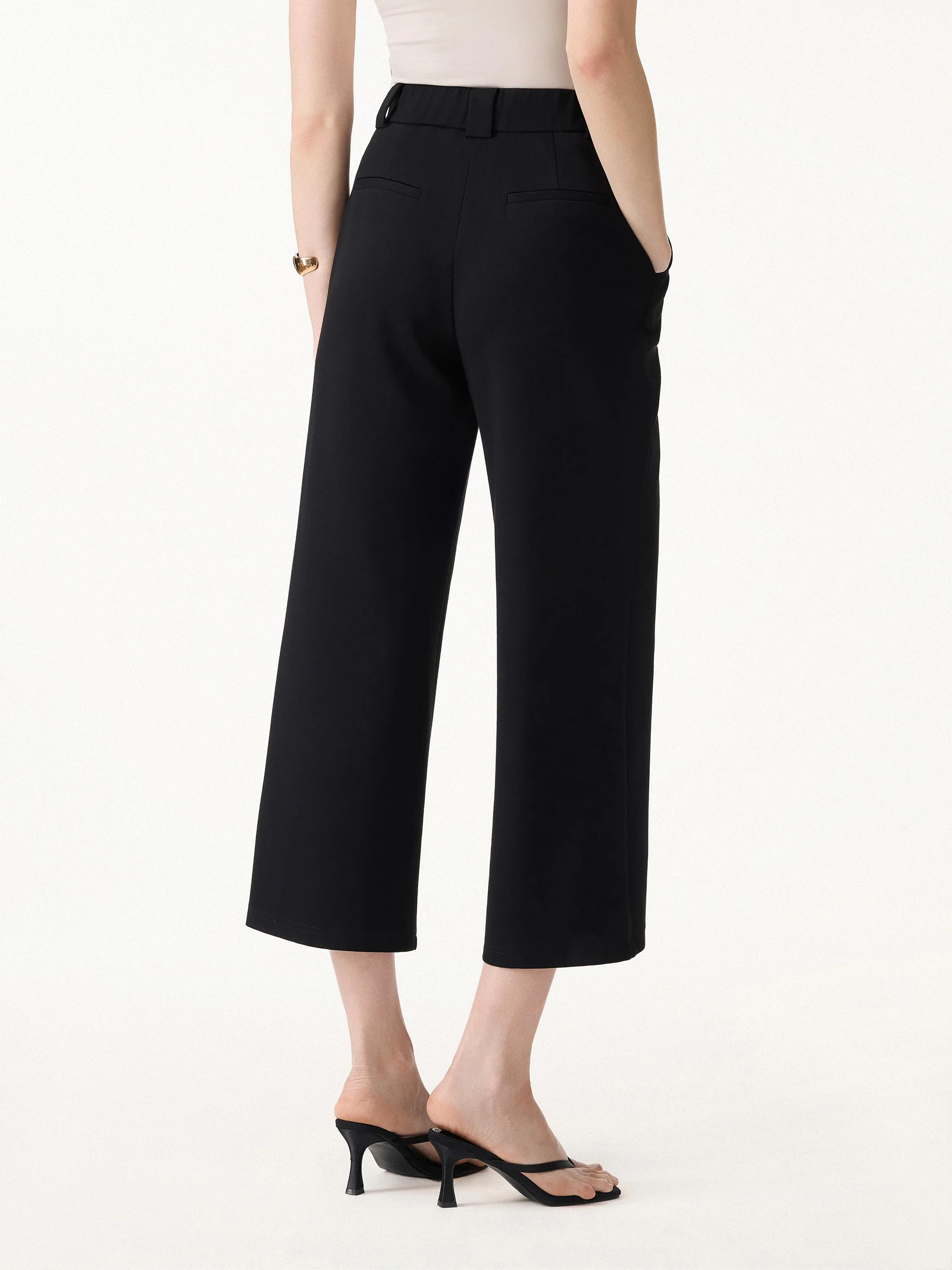 Stretch Ponte Cropped Wide Leg Trousers - Image 7