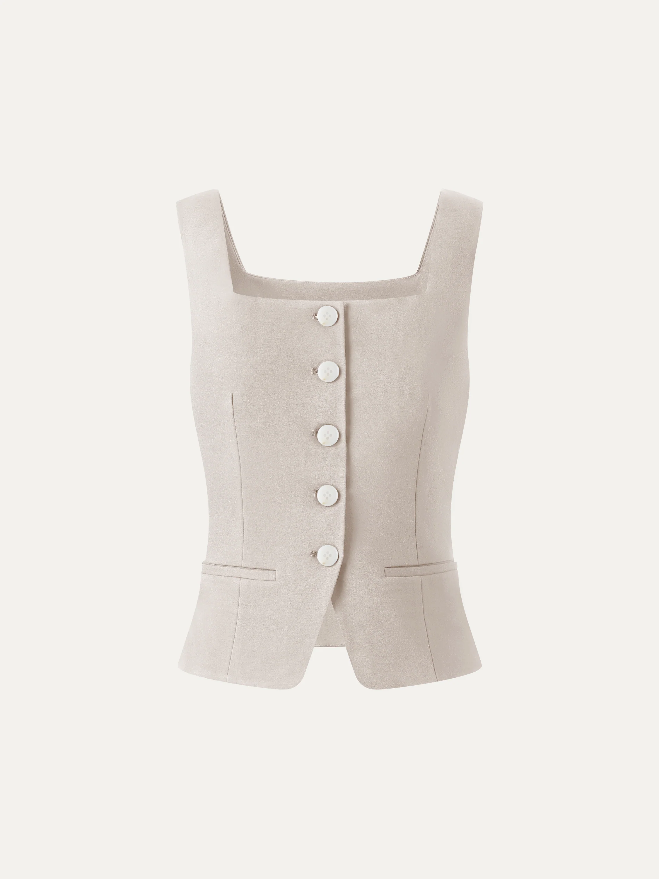 Stretch Ponte Square Neck Cropped Waistcoat with Pockets - Image 13
