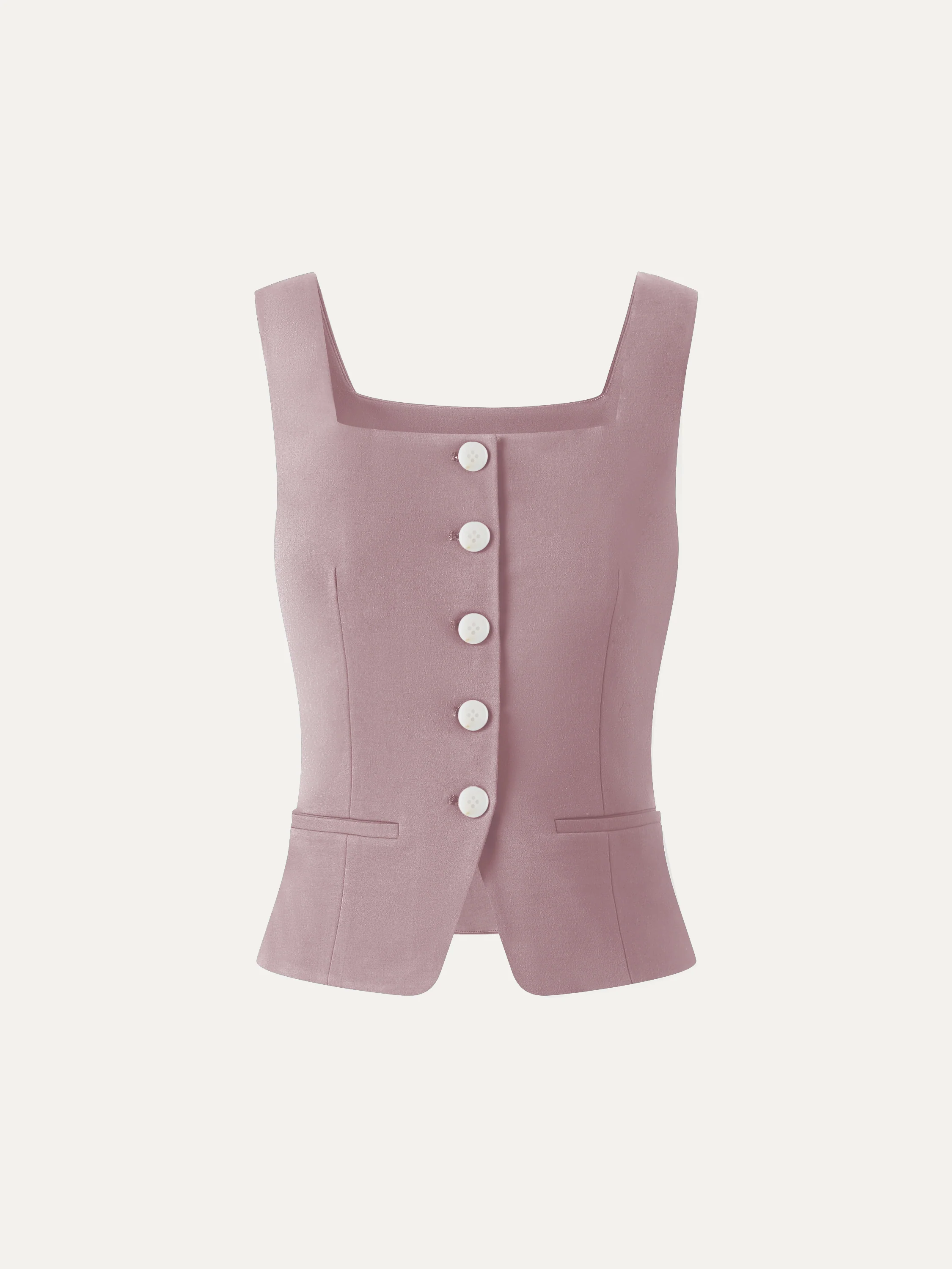 Stretch Ponte Square Neck Cropped Waistcoat with Pockets - Image 15