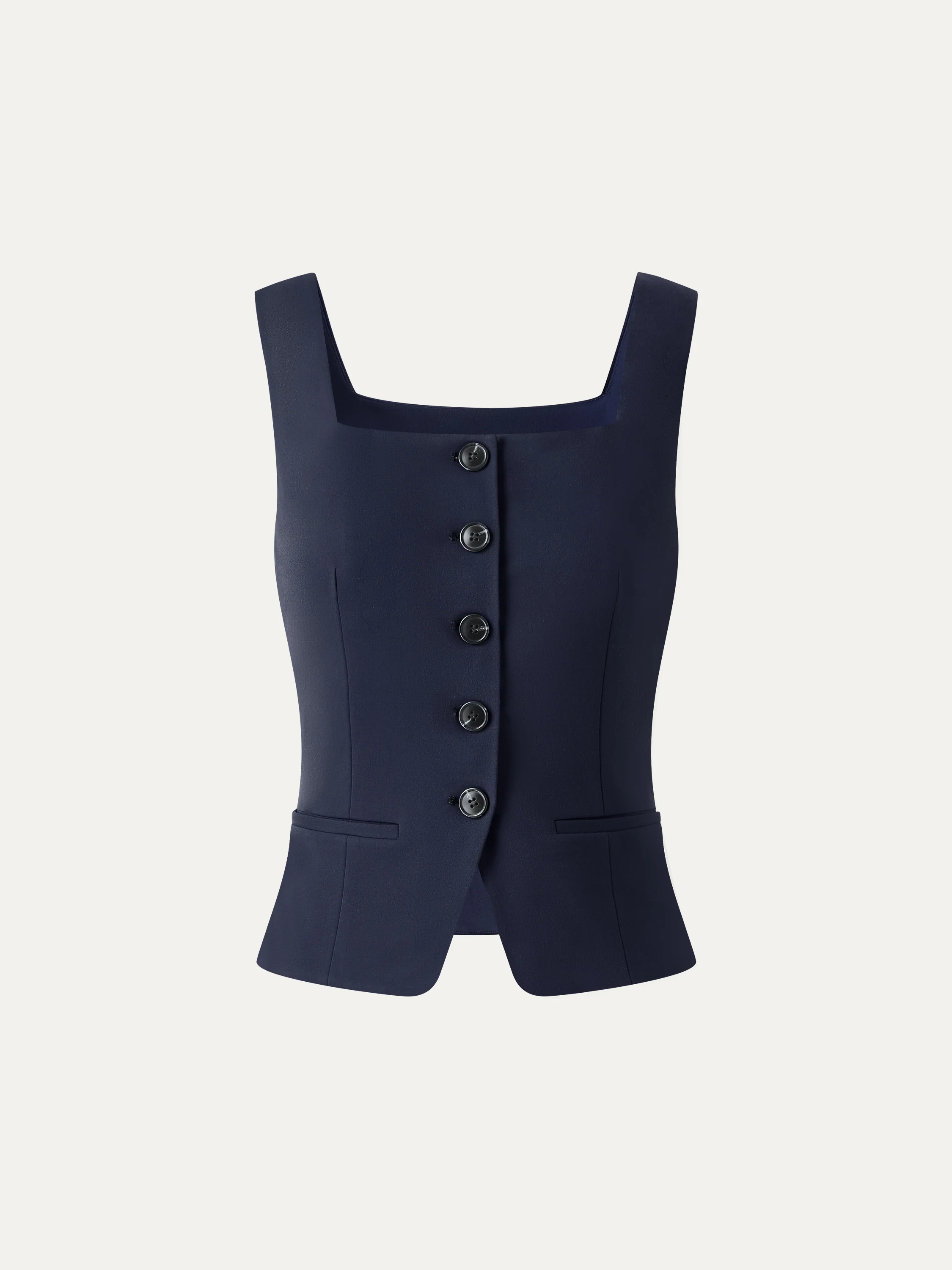 Stretch Ponte Square Neck Cropped Waistcoat with Pockets - Image 16