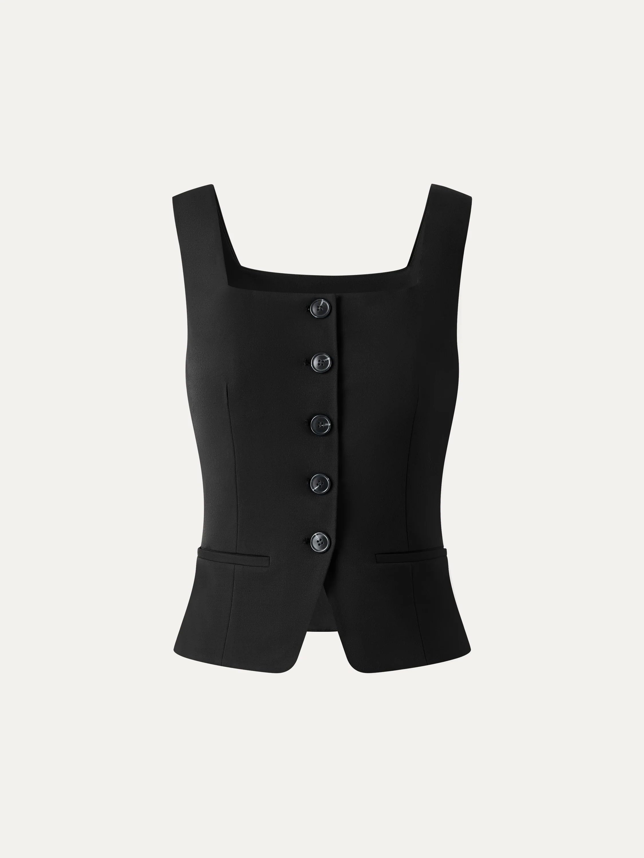 Stretch Ponte Square Neck Cropped Waistcoat with Pockets - Image 17