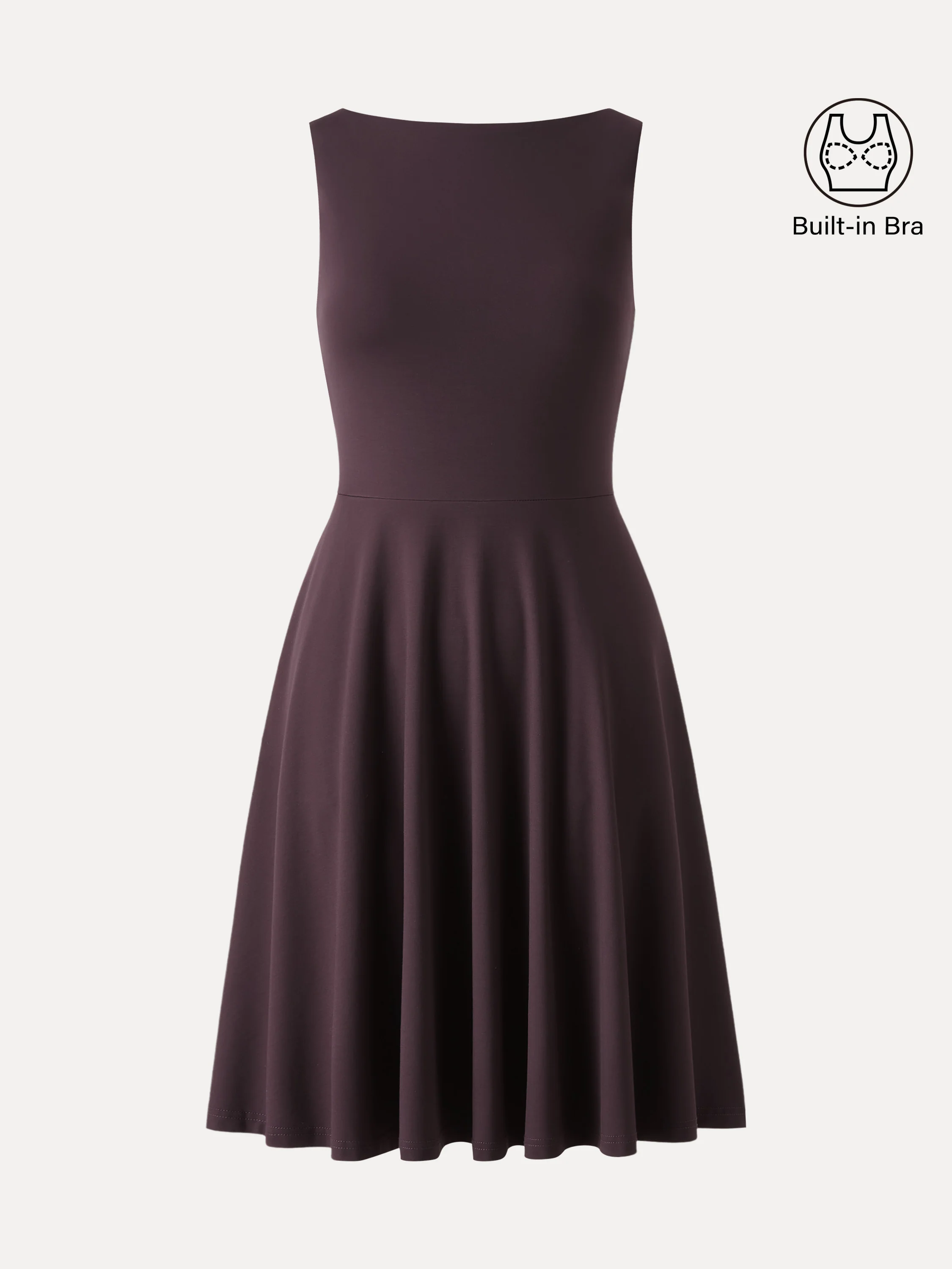 Stretchy Boatneck Fit-and-Flare Mini Bra Dress with Pockets - Image 12