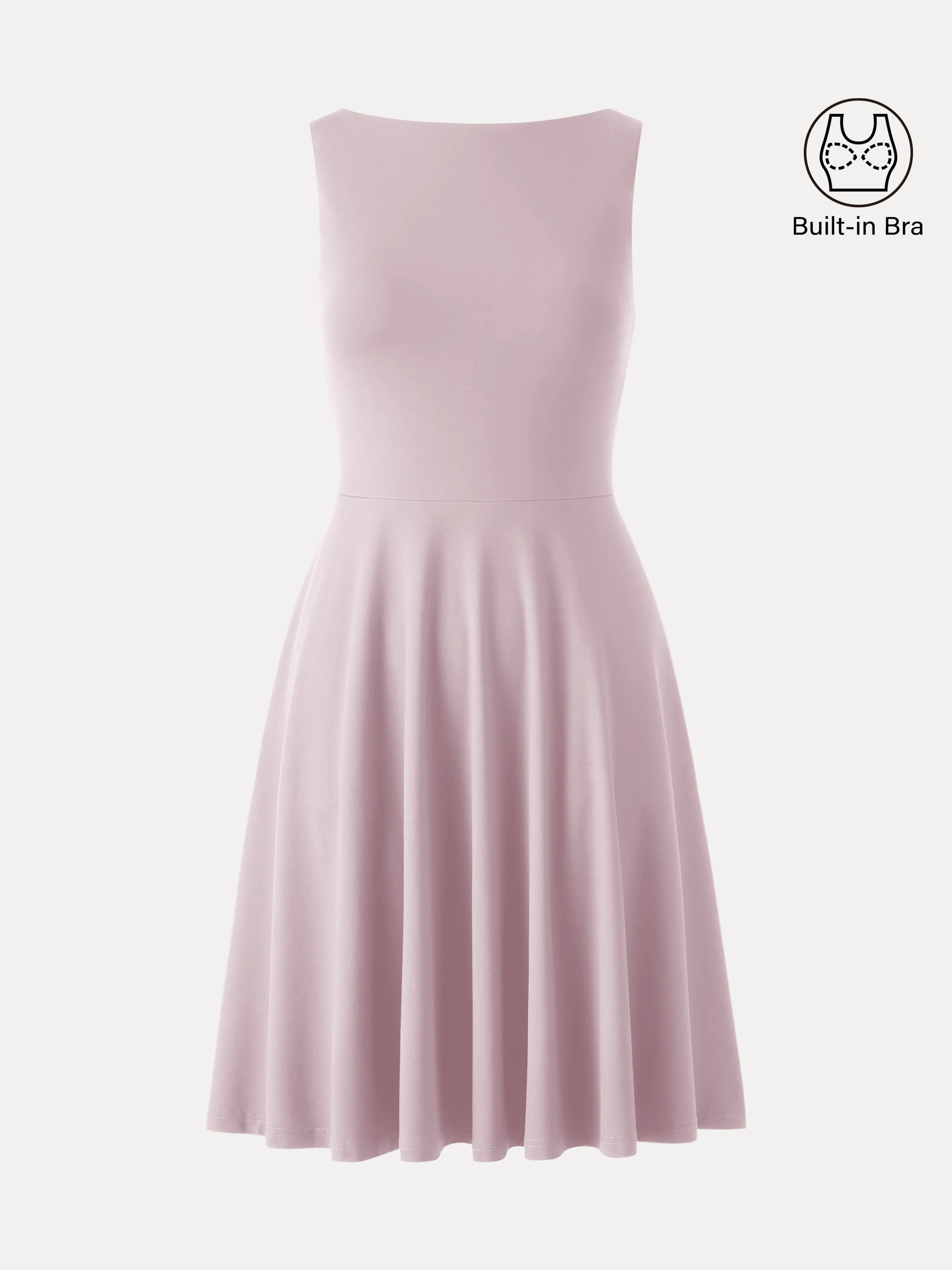 Stretchy Boatneck Fit-and-Flare Mini Bra Dress with Pockets - Image 13