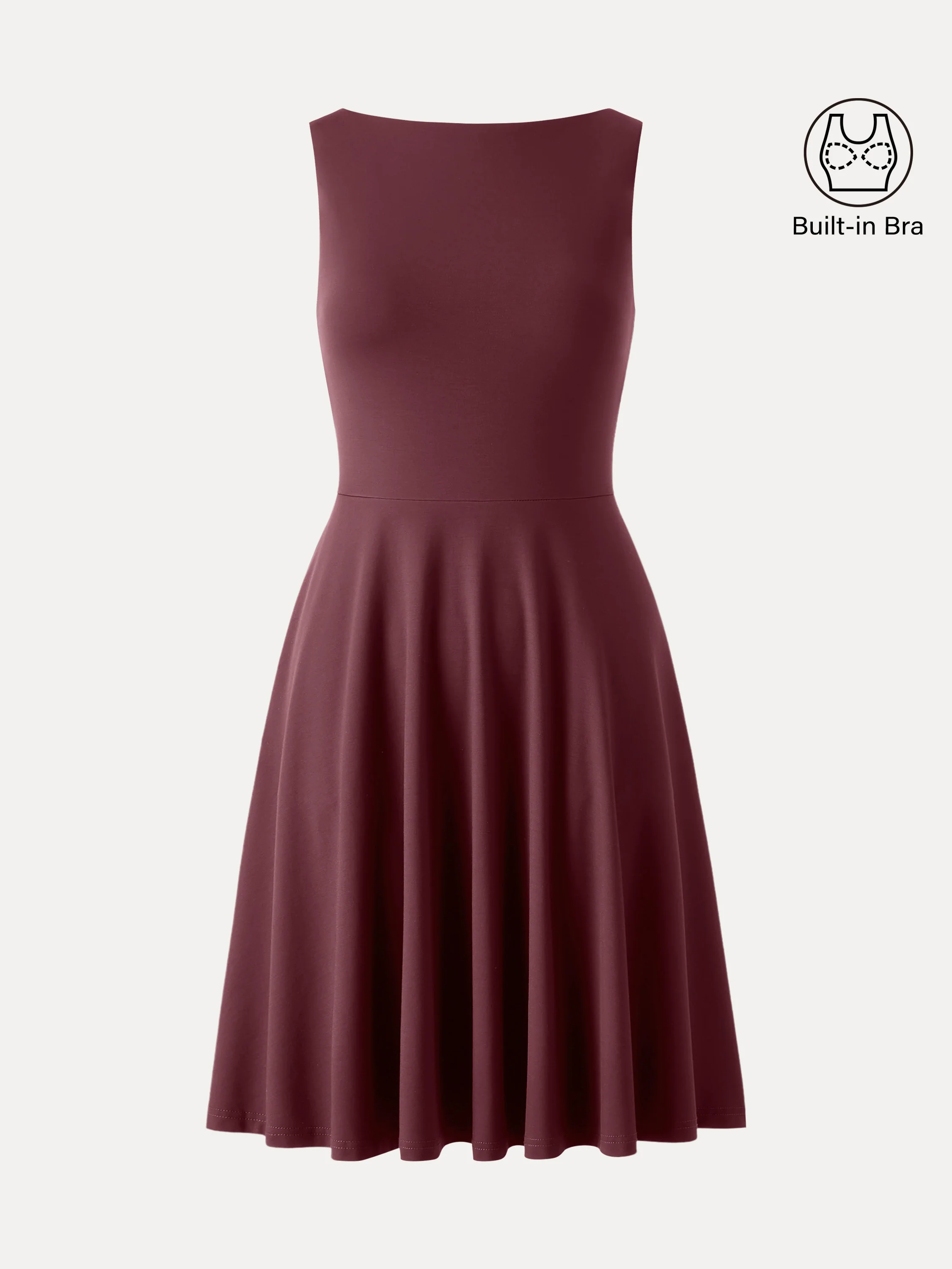Stretchy Boatneck Fit-and-Flare Mini Bra Dress with Pockets - Image 15