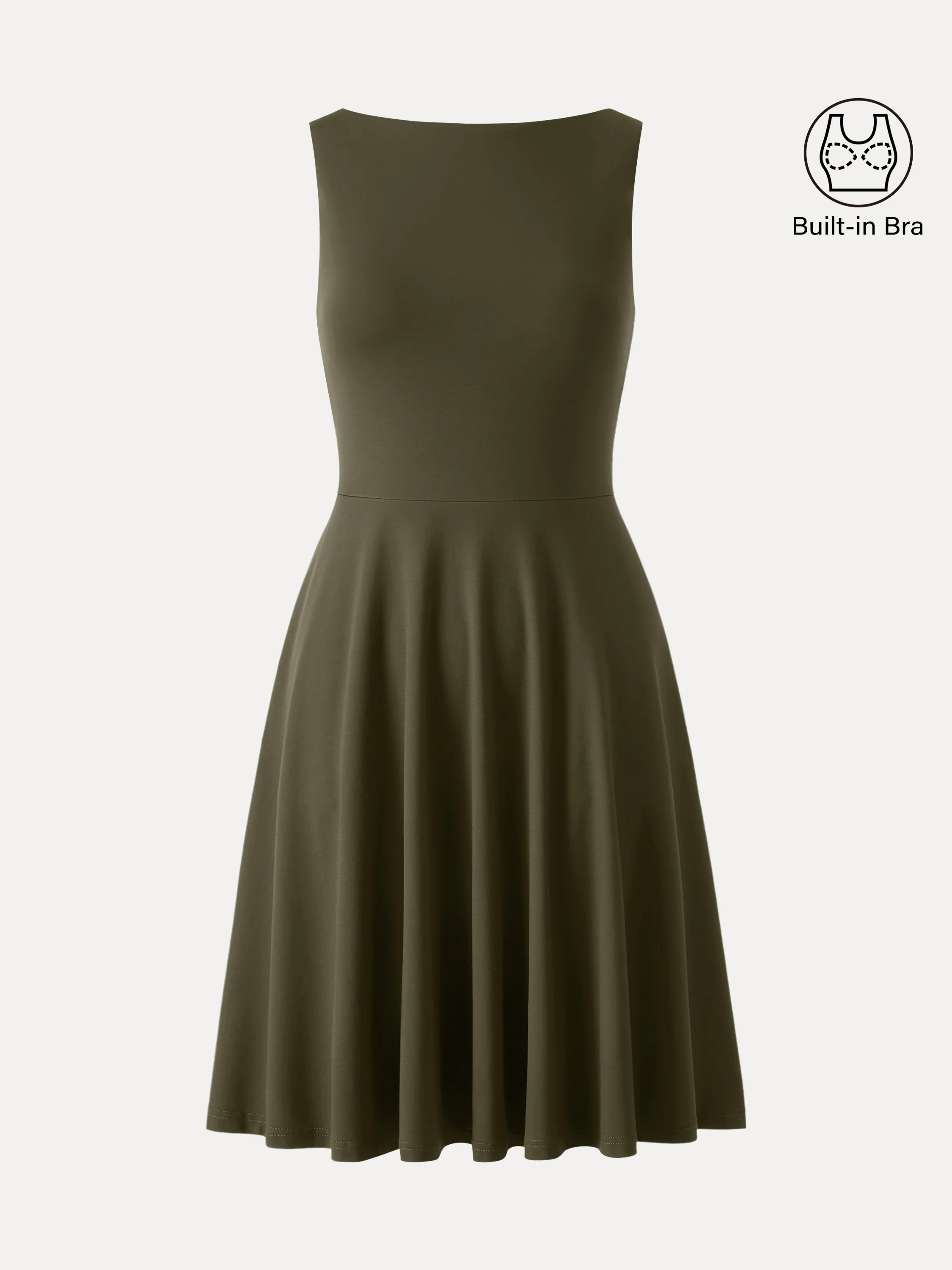 Stretchy Boatneck Fit-and-Flare Mini Bra Dress with Pockets - Image 16