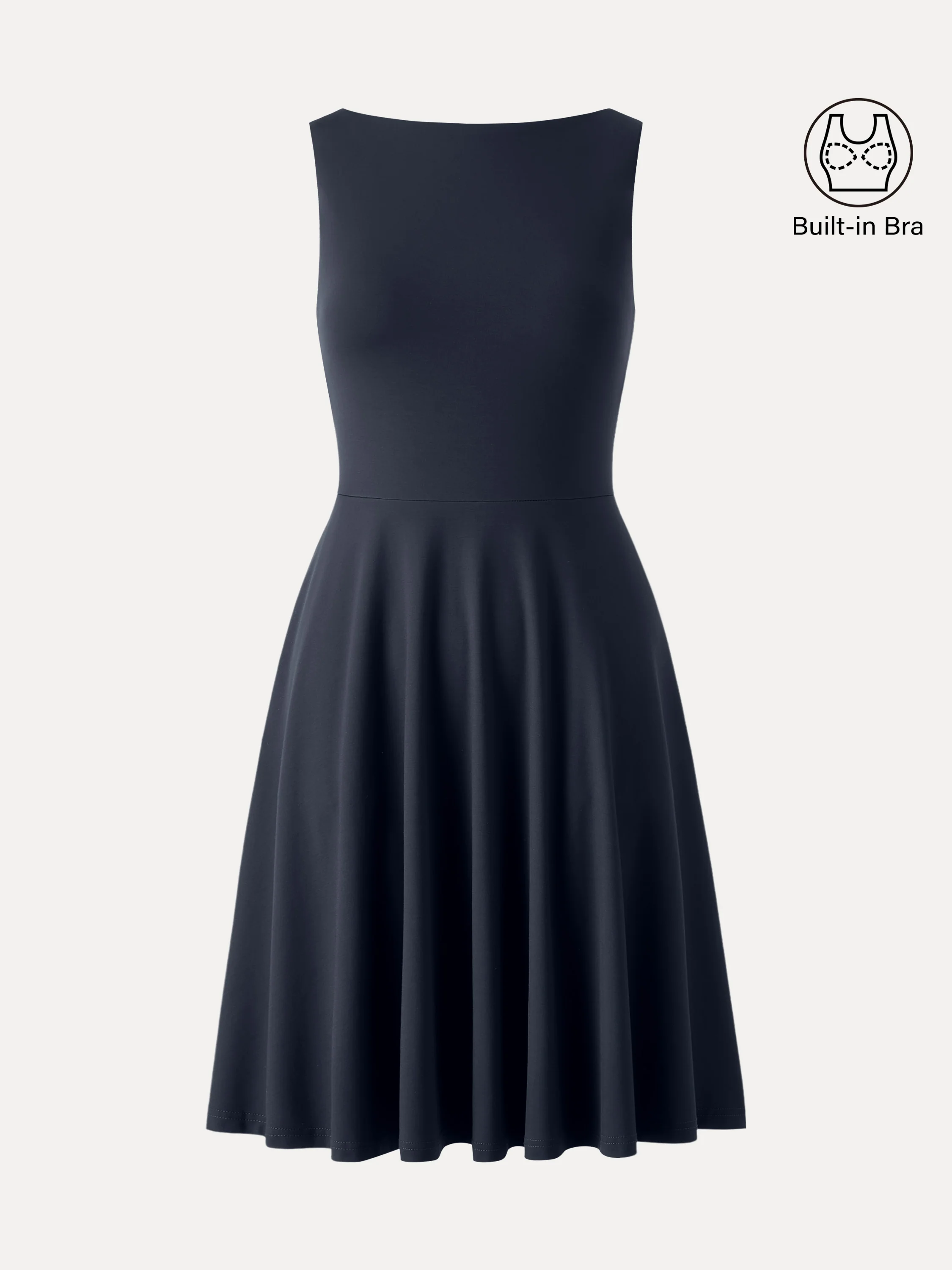 Stretchy Boatneck Fit-and-Flare Mini Bra Dress with Pockets - Image 18