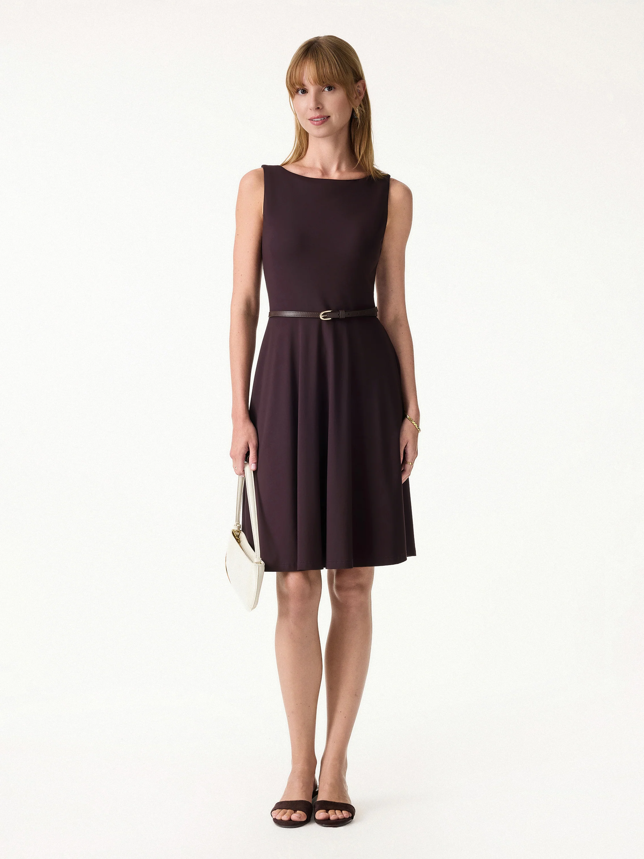 Stretchy Boatneck Fit-and-Flare Mini Bra Dress with Pockets - Image 2
