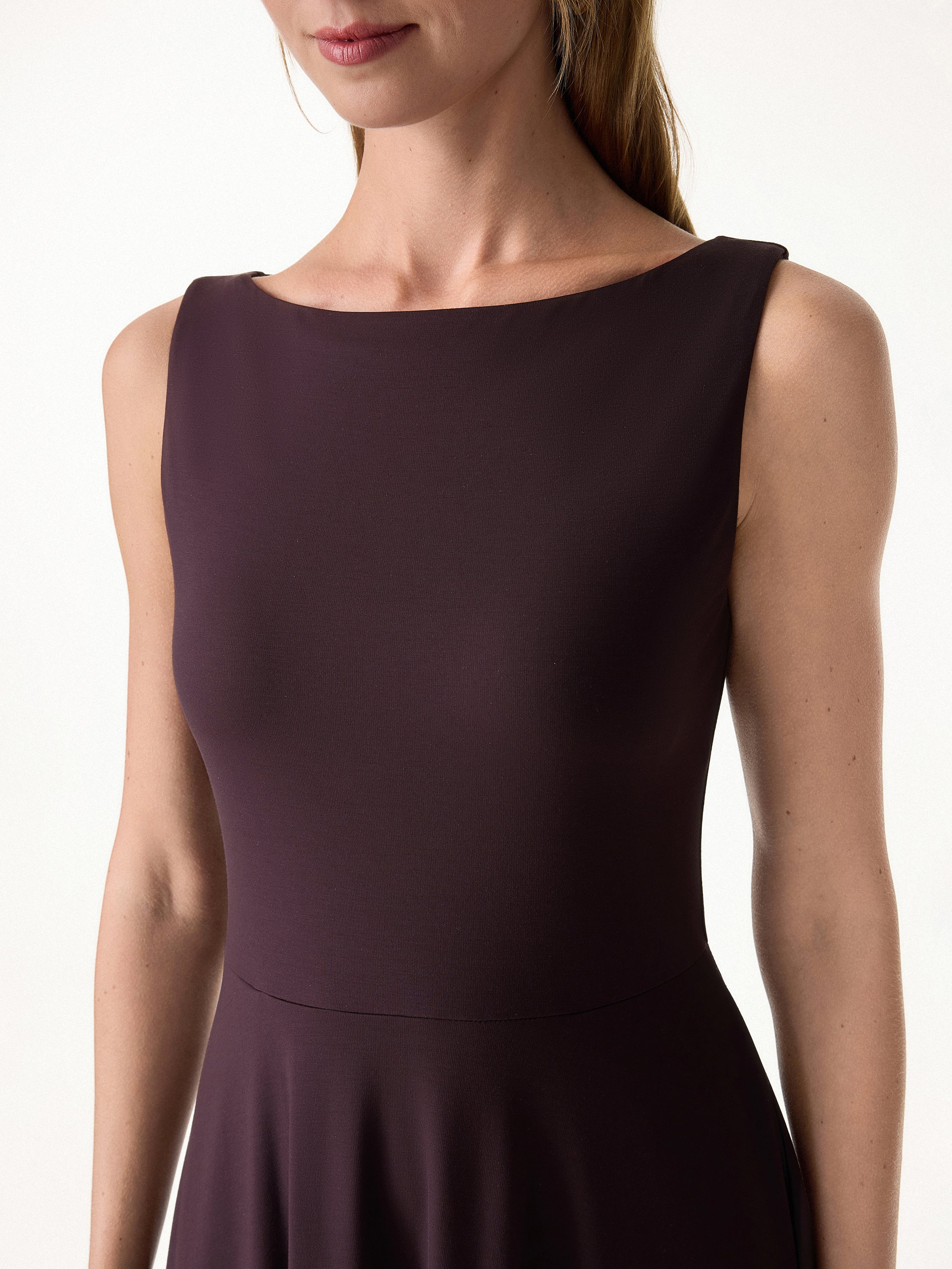 Stretchy Boatneck Fit-and-Flare Mini Bra Dress with Pockets - Image 4