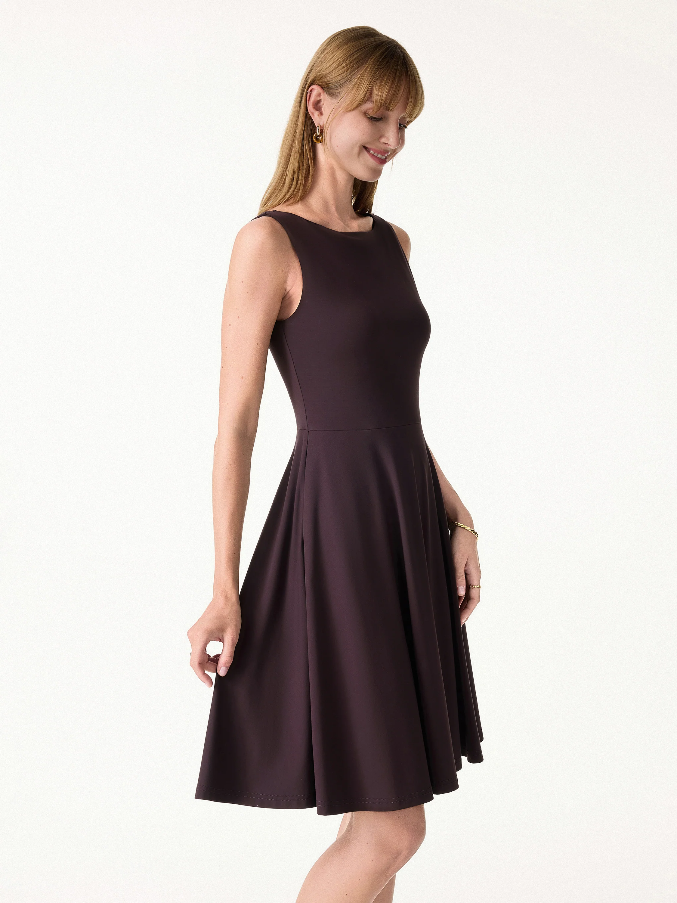 Stretchy Boatneck Fit-and-Flare Mini Bra Dress with Pockets - Image 8
