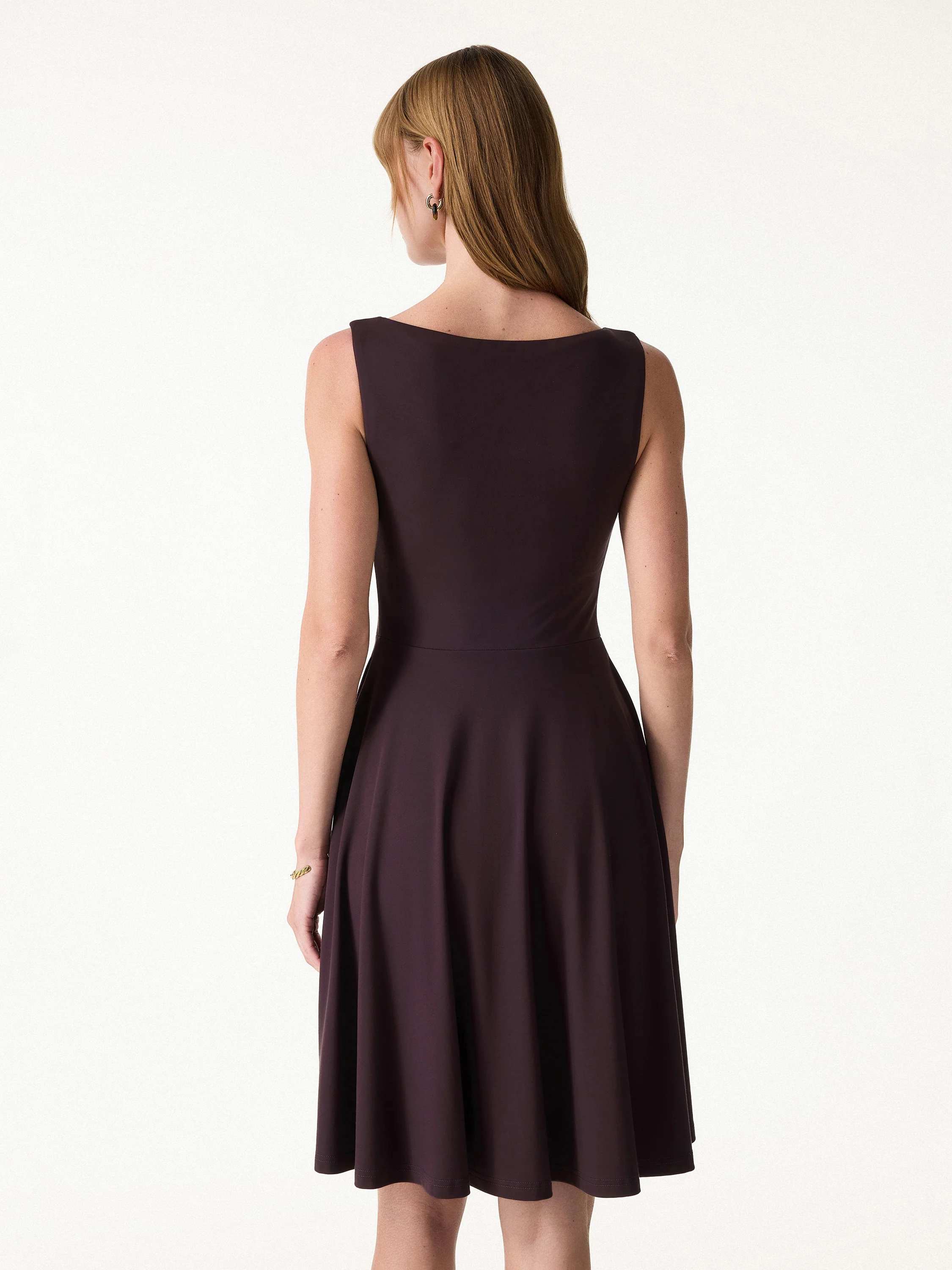 Stretchy Boatneck Fit-and-Flare Mini Bra Dress with Pockets - Image 9
