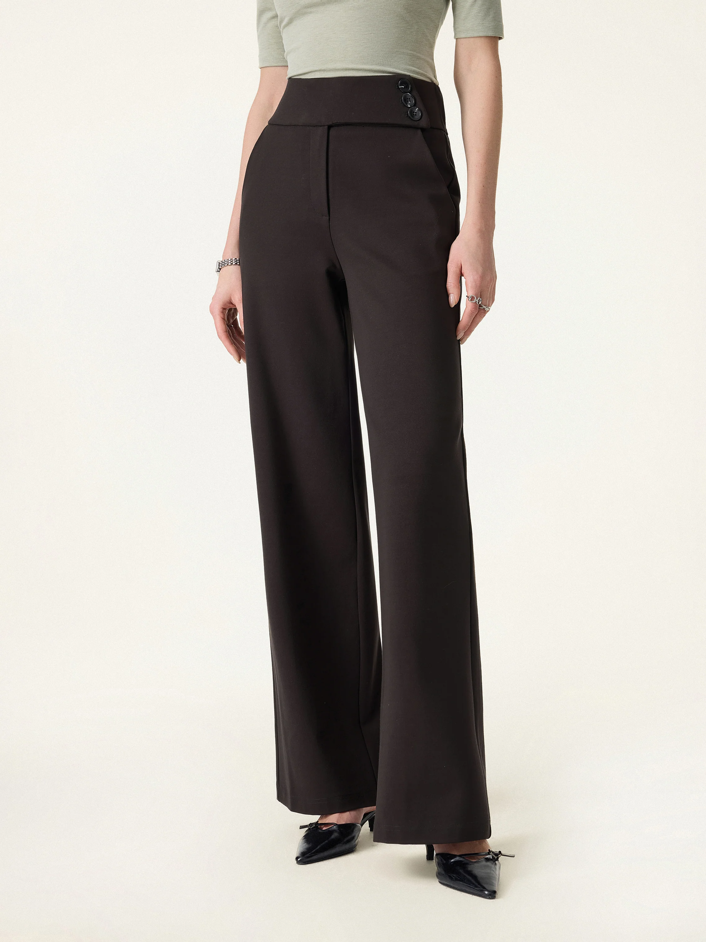 Stretchy High Rise Wide Leg Pants with Pockets - Image 12