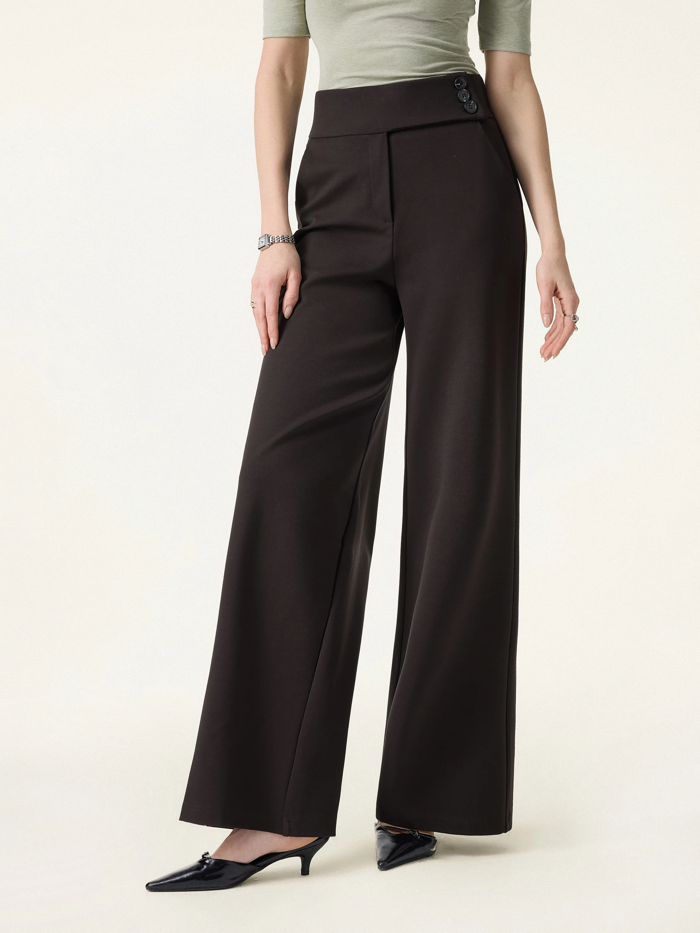 Stretchy High Rise Wide Leg Pants with Pockets - Image 13