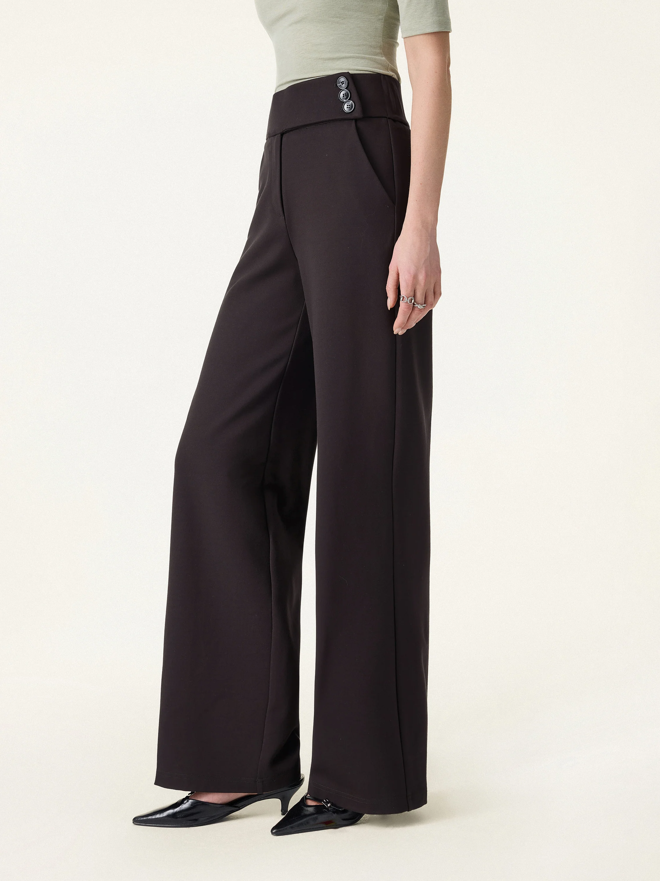 Stretchy High Rise Wide Leg Pants with Pockets - Image 3