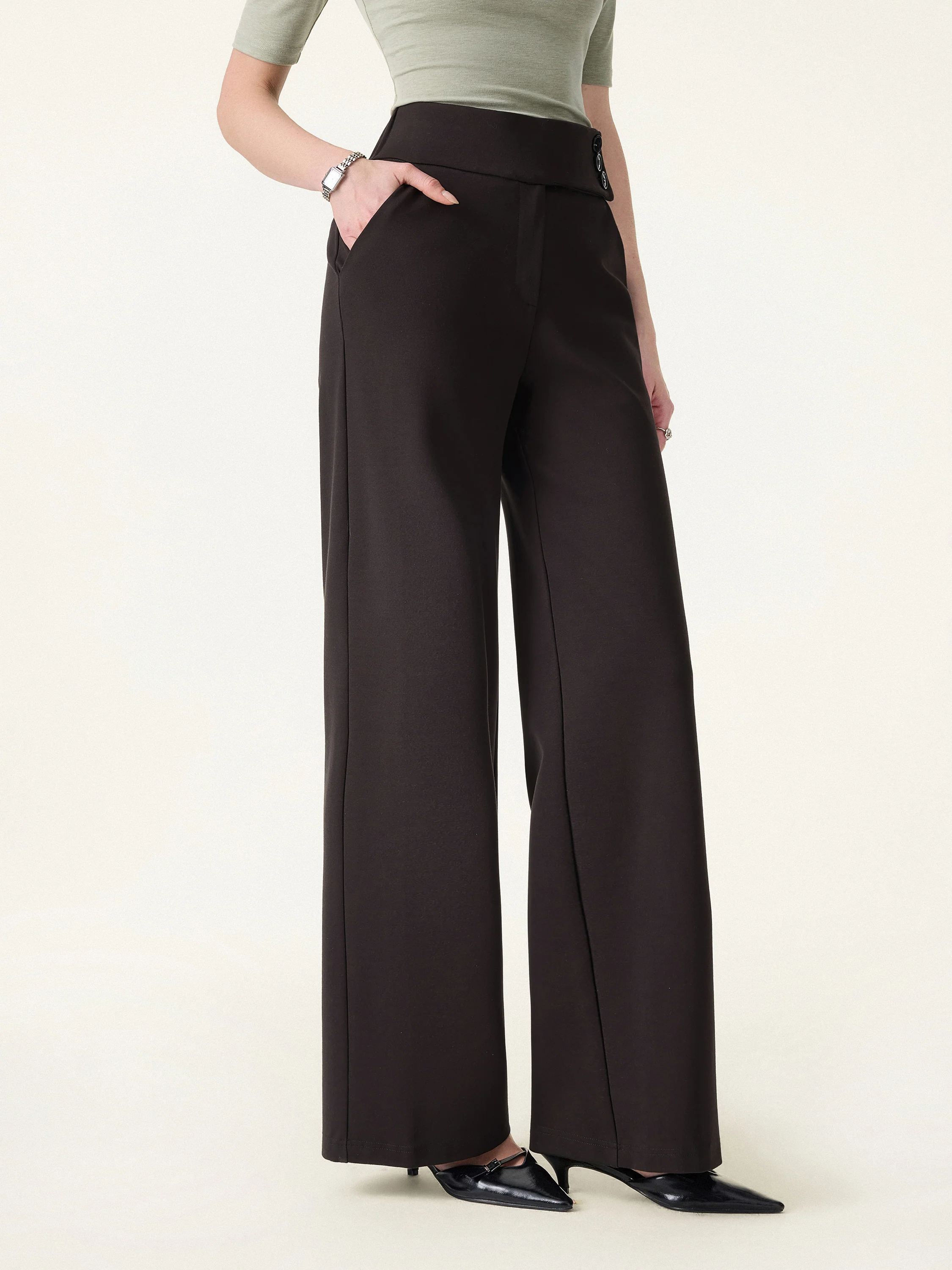 Stretchy High Rise Wide Leg Pants with Pockets - Image 5