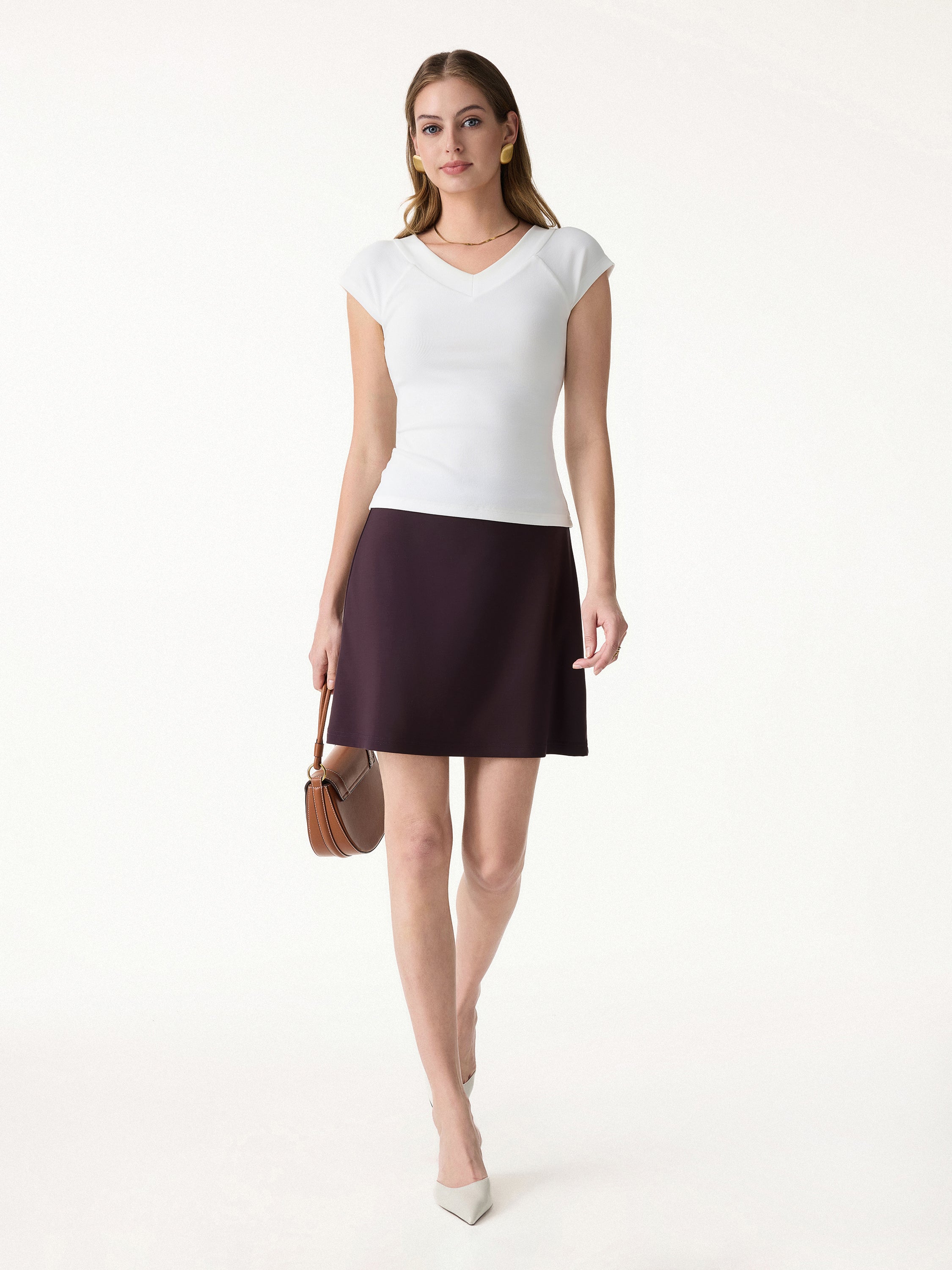 Stretchy Mid Rise A-Line Pull-On Skirt - Image 3
