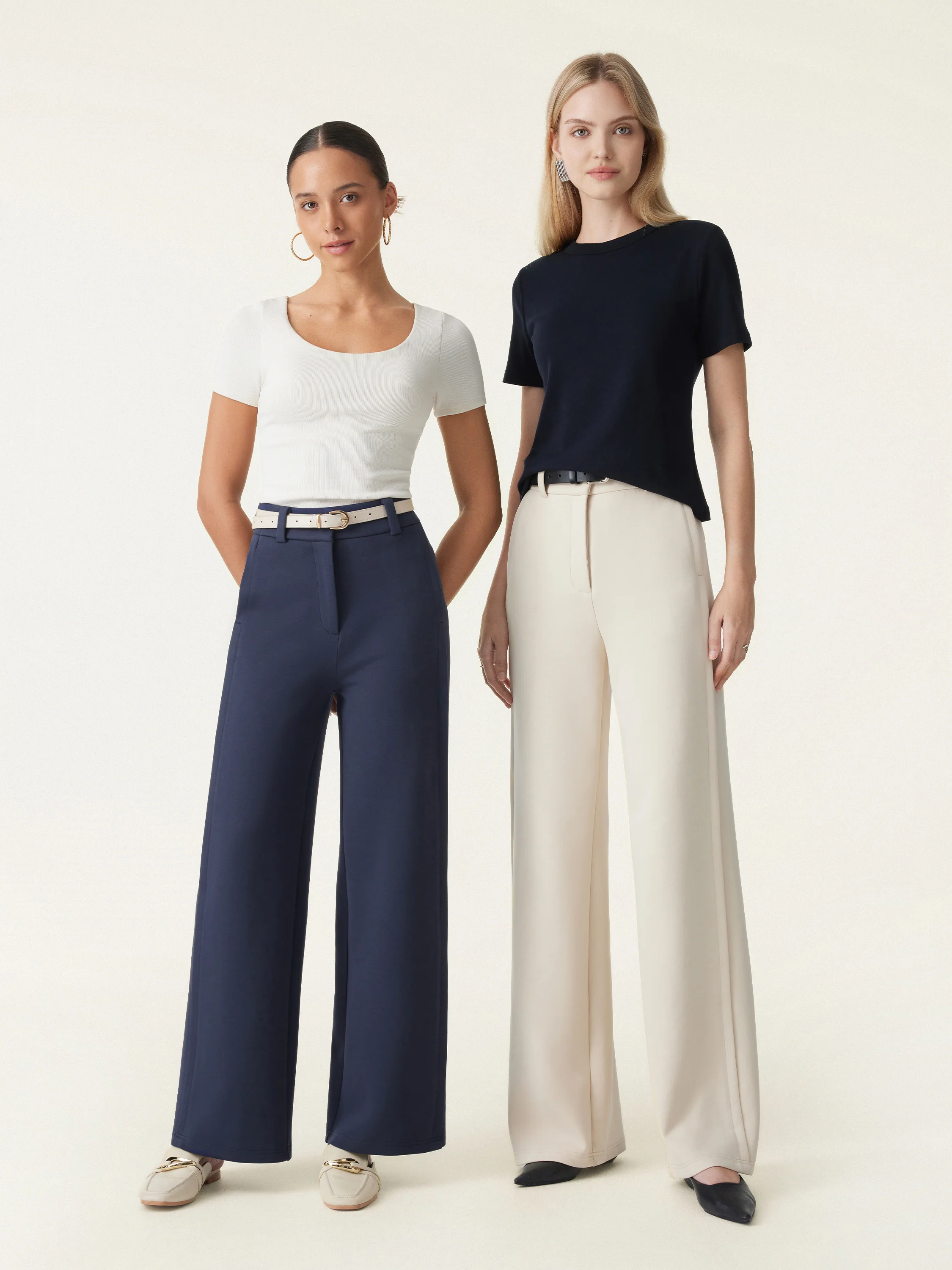 Stretchy Mid Rise Fly-Front Wide Leg Trousers - Image 2