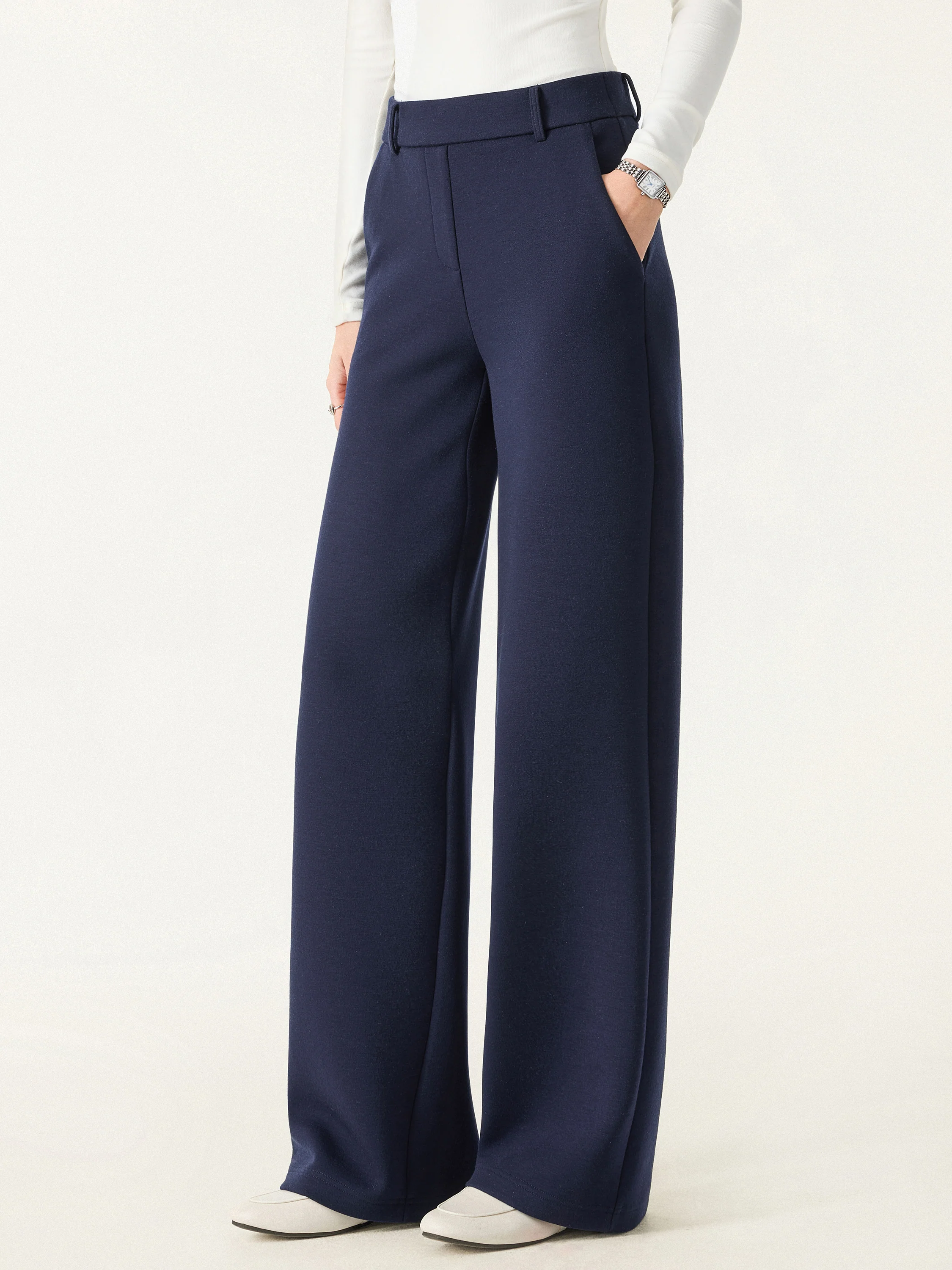 Stretchy Mid Rise Straight Leg Pull-on Pants with Pockets - Image 10
