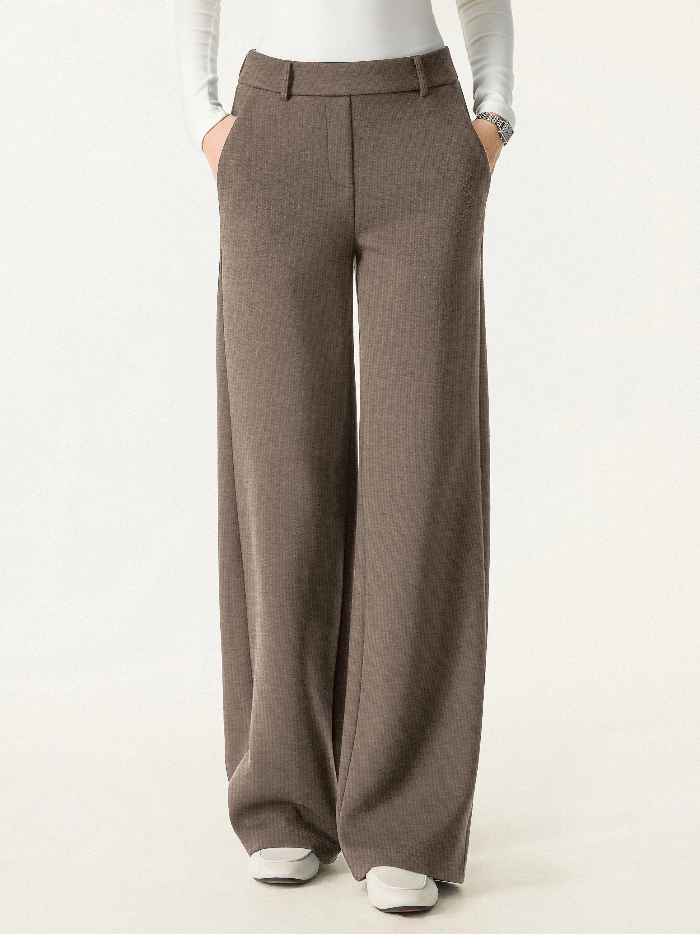Stretchy Mid Rise Straight Leg Pull-on Pants with Pockets - Image 13