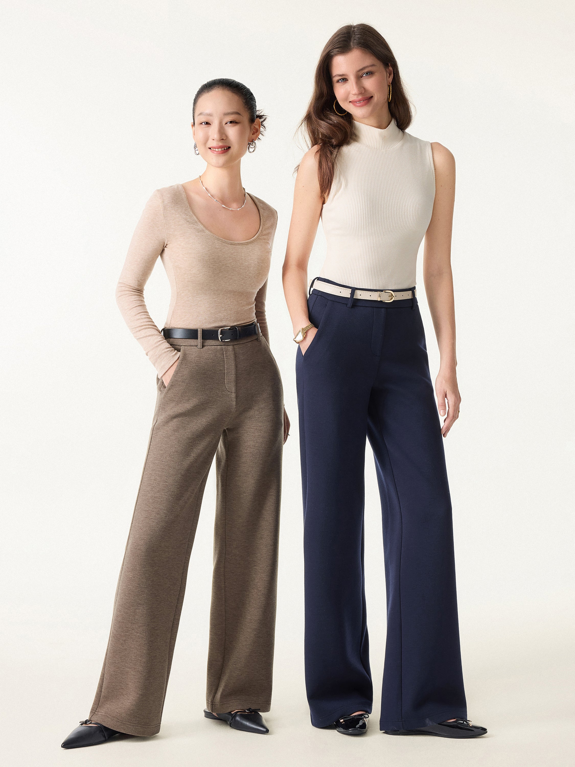 Stretchy Mid Rise Straight Leg Pull-on Pants with Pockets - Image 2