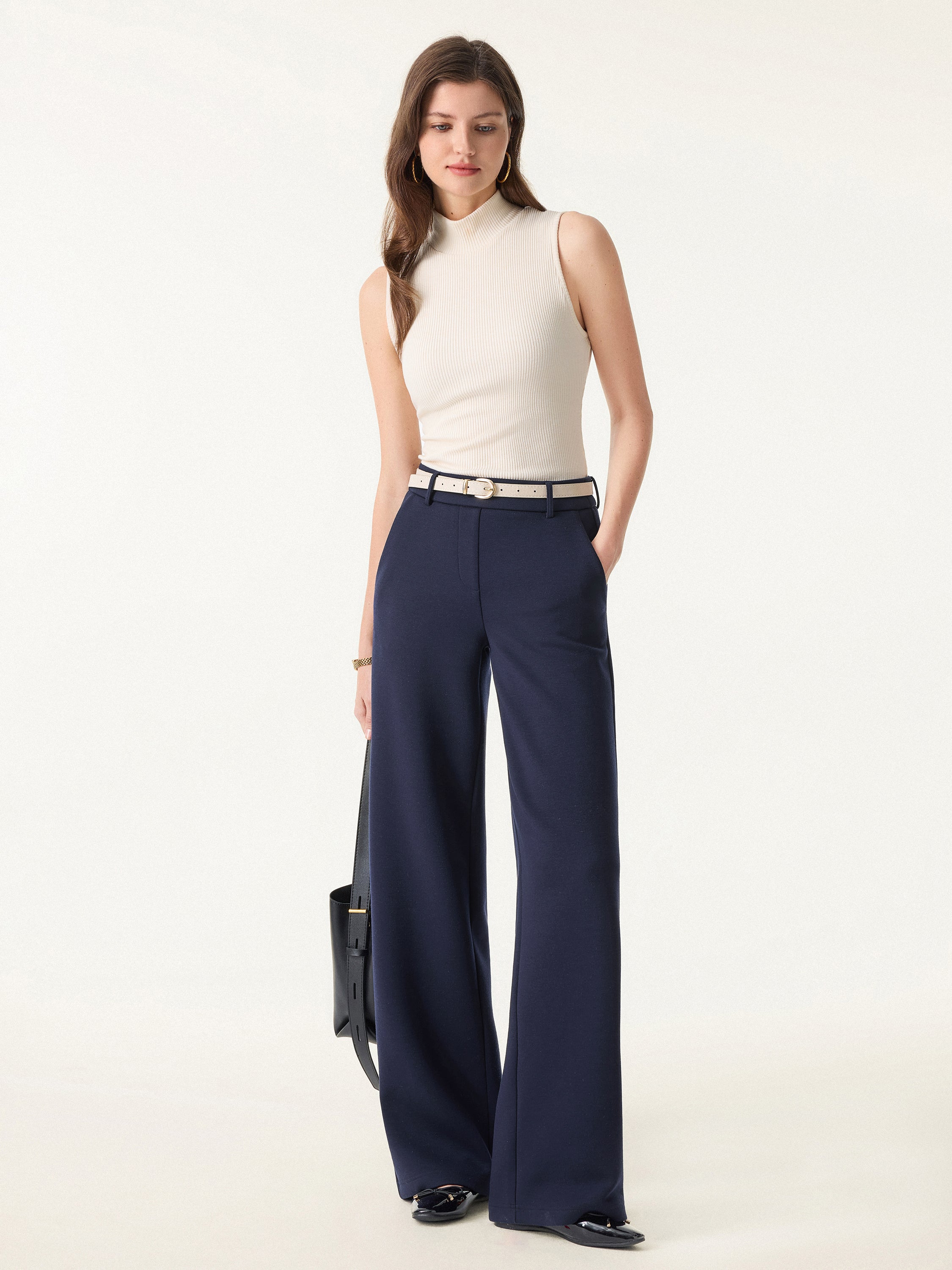 Stretchy Mid Rise Straight Leg Pull-on Pants with Pockets - Image 4