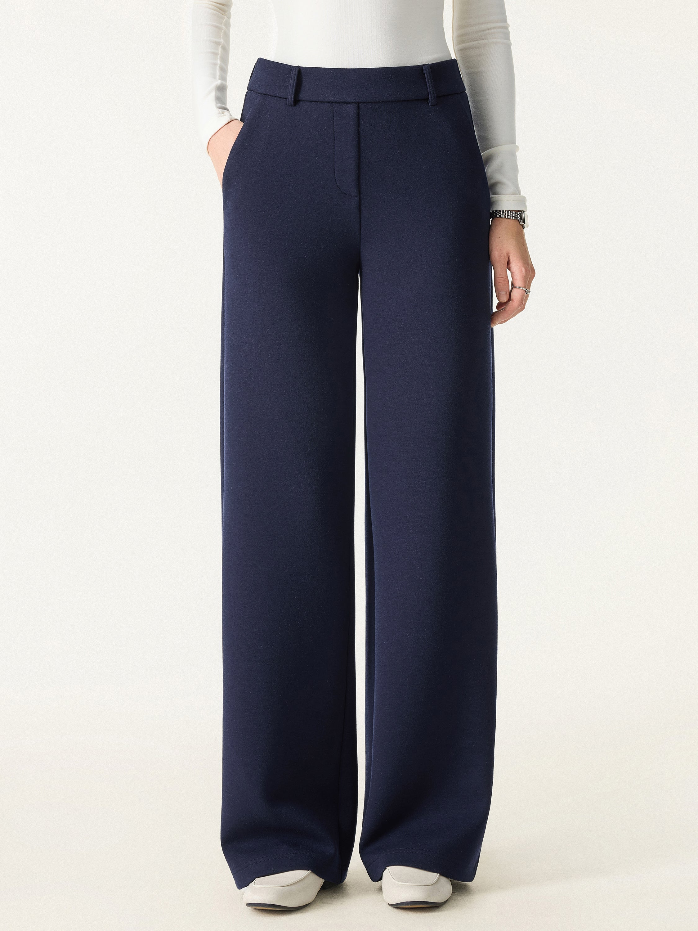 Stretchy Mid Rise Straight Leg Pull-on Pants with Pockets - Image 5