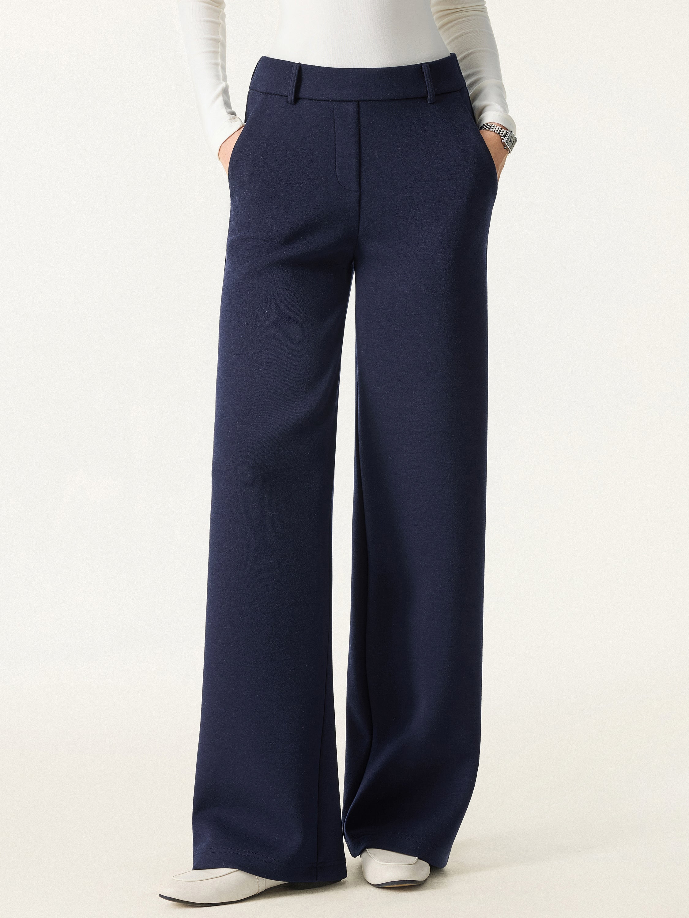 Stretchy Mid Rise Straight Leg Pull-on Pants with Pockets - Image 6