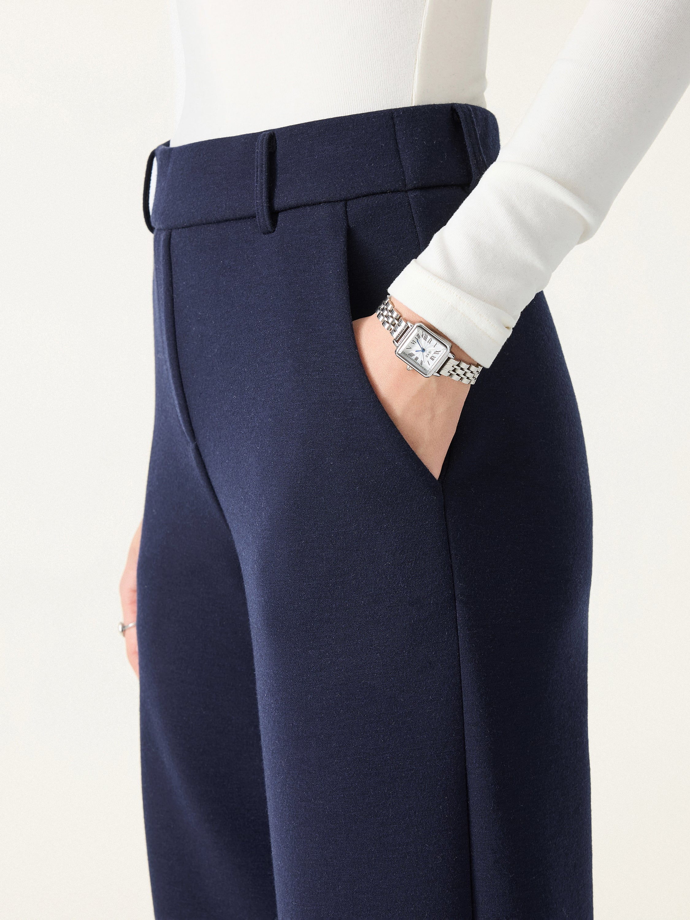 Stretchy Mid Rise Straight Leg Pull-on Pants with Pockets - Image 7