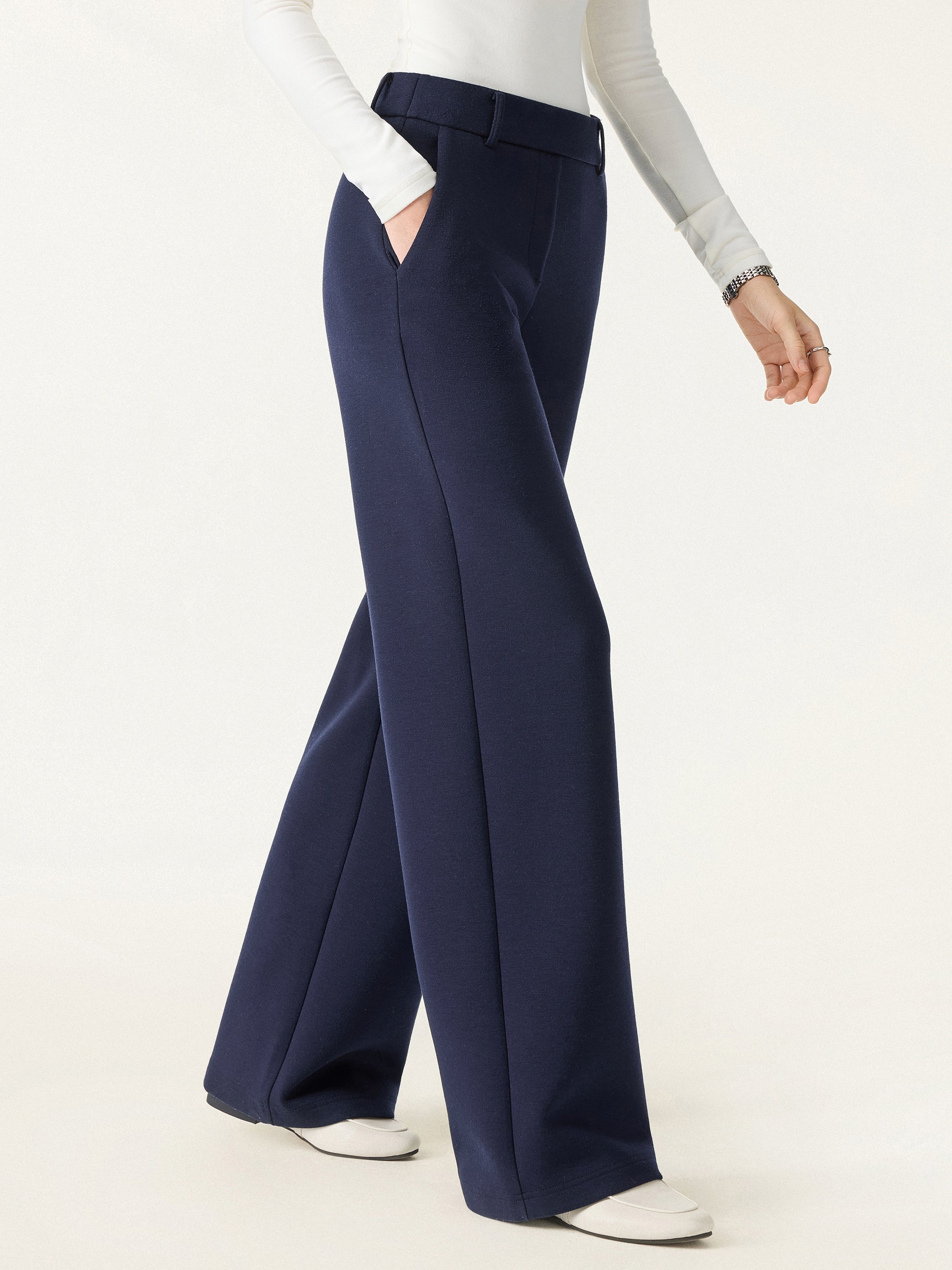 Stretchy Mid Rise Straight Leg Pull-on Pants with Pockets - Image 9