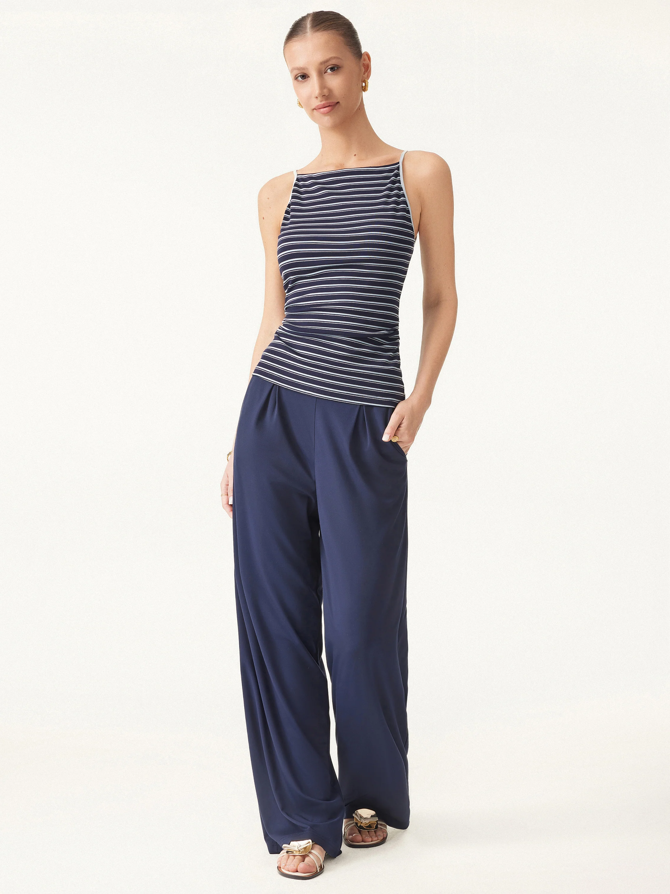 Striped Side Ruched Spaghetti New Airy Bra Tank - Image 3