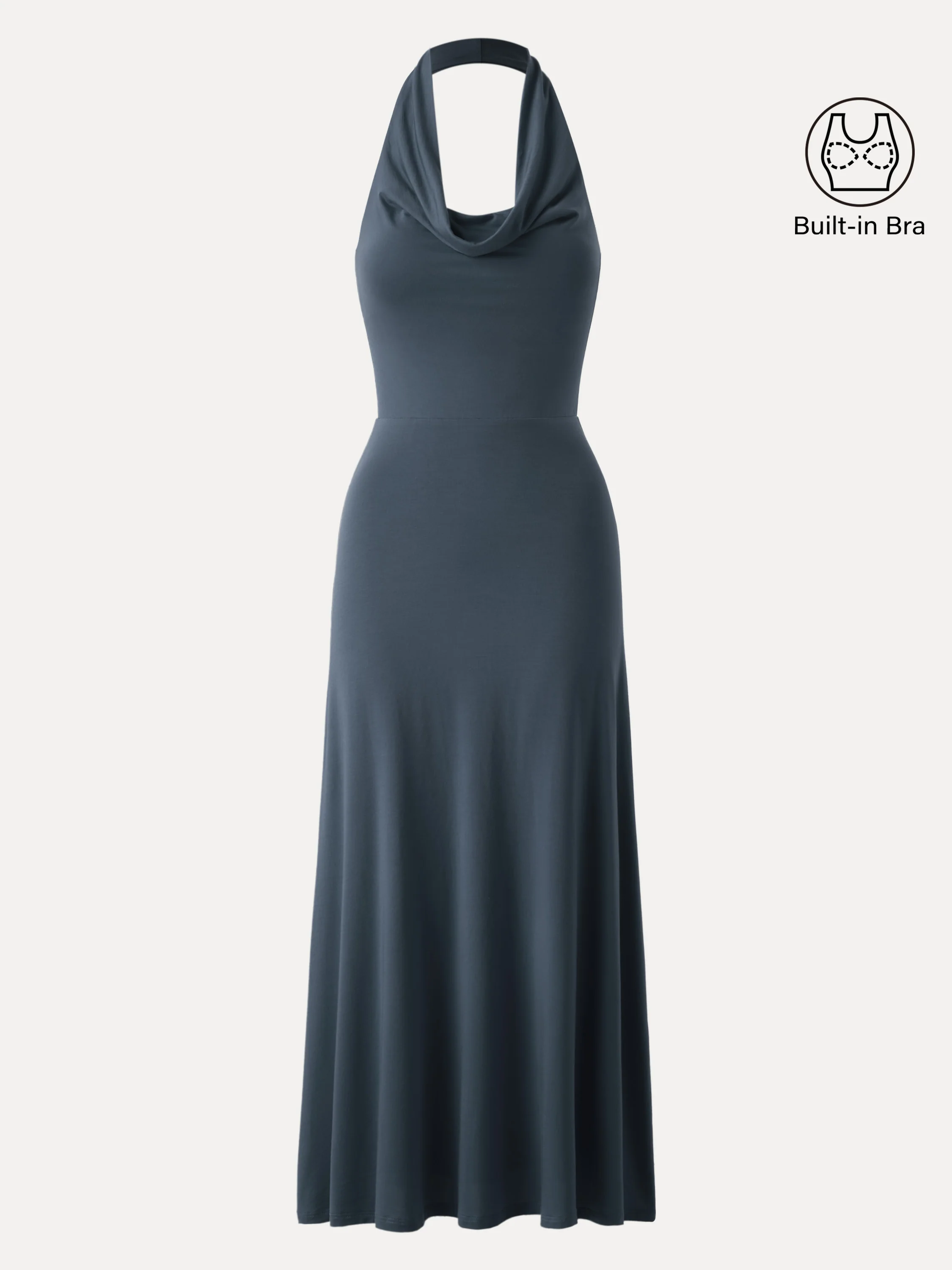 Stunning Cowl Neck Flared Maxi Bra Dress - Image 11