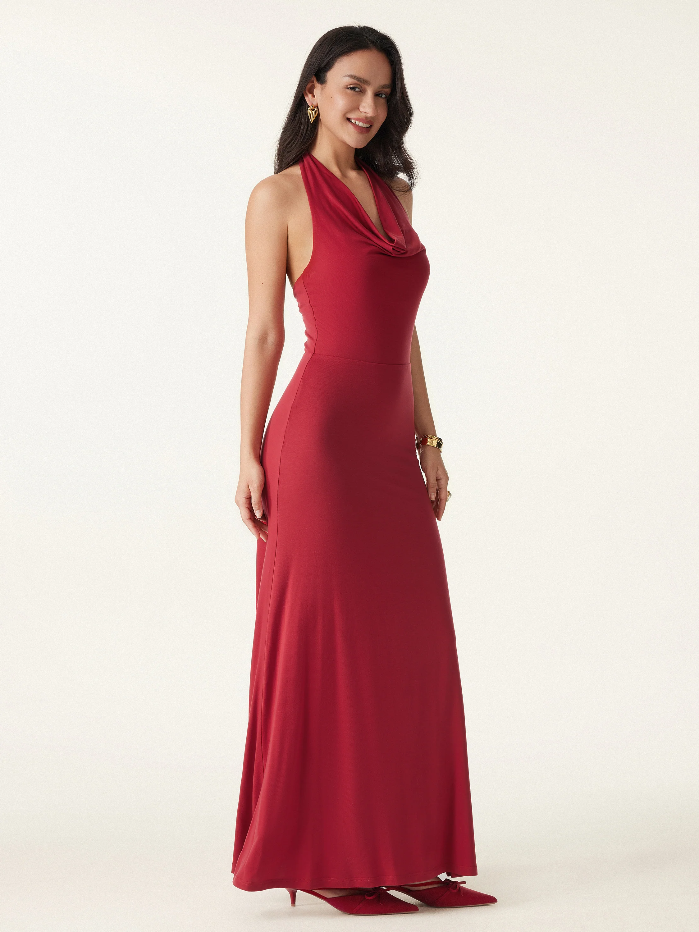Stunning Cowl Neck Flared Maxi Bra Dress - Image 6