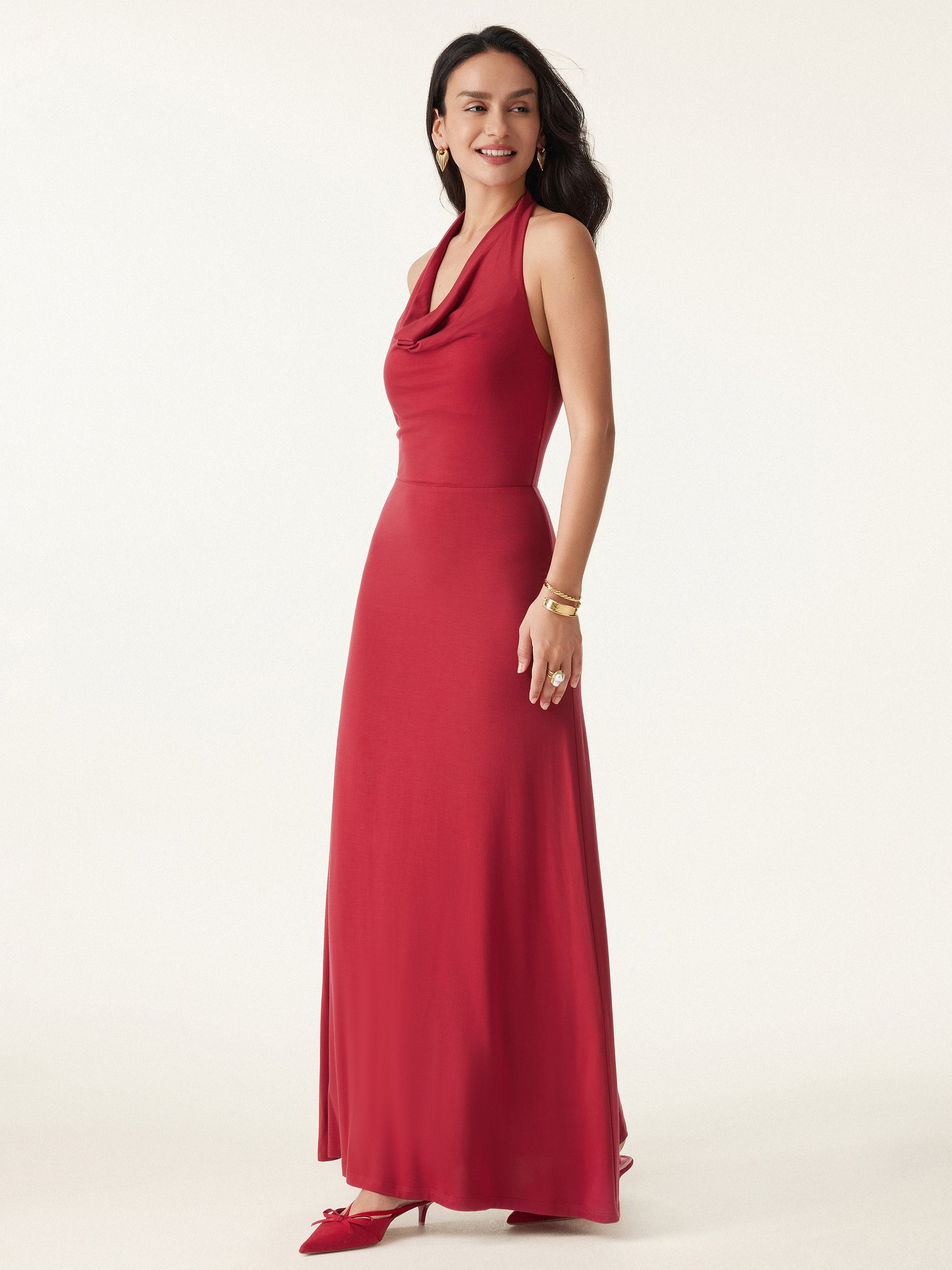 Stunning Cowl Neck Flared Maxi Bra Dress - Image 7