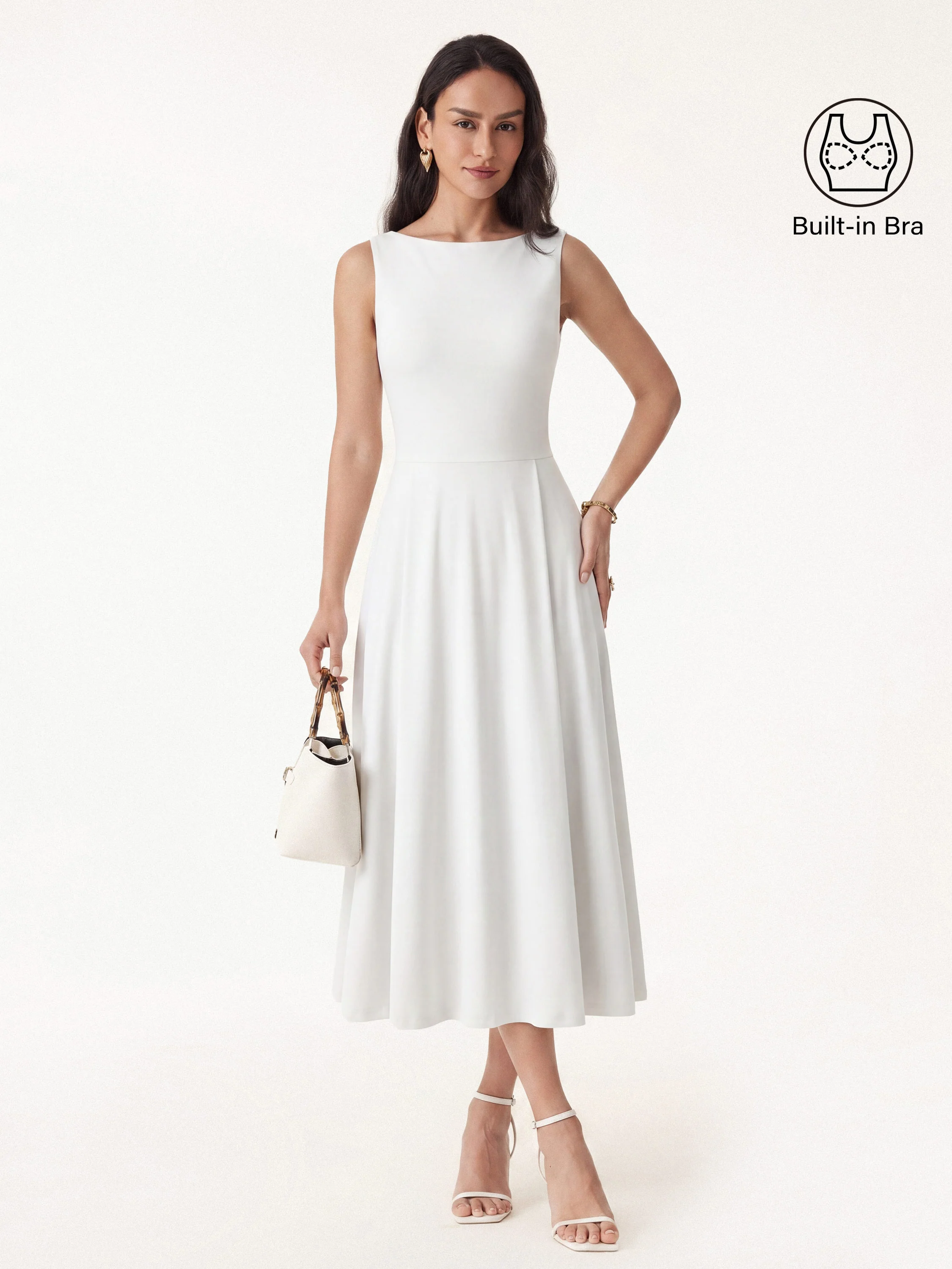 Boatneck Bamboo Ponte Bra Midi Dress with Pockets - Image 14