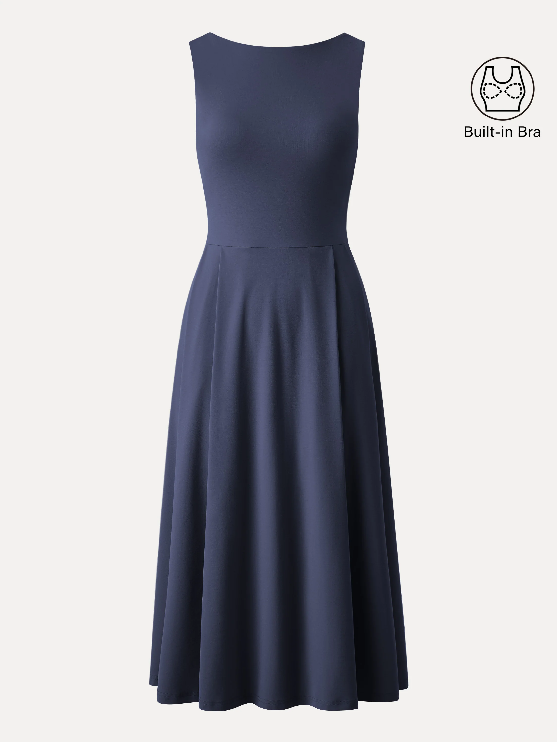 Boatneck Bamboo Ponte Bra Midi Dress with Pockets - Image 17