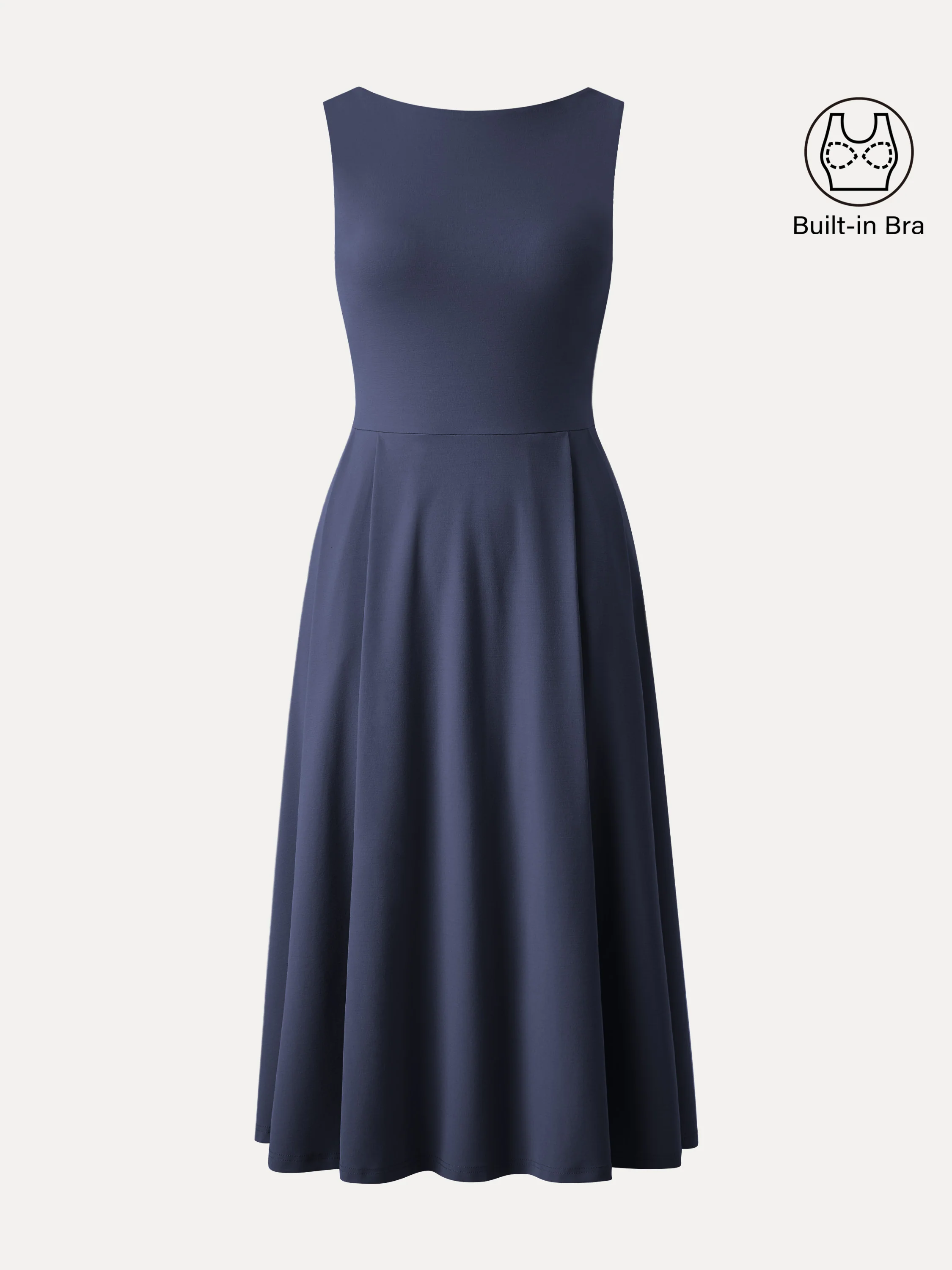 Boatneck Bamboo Ponte Bra Midi Dress with Pockets - Image 18