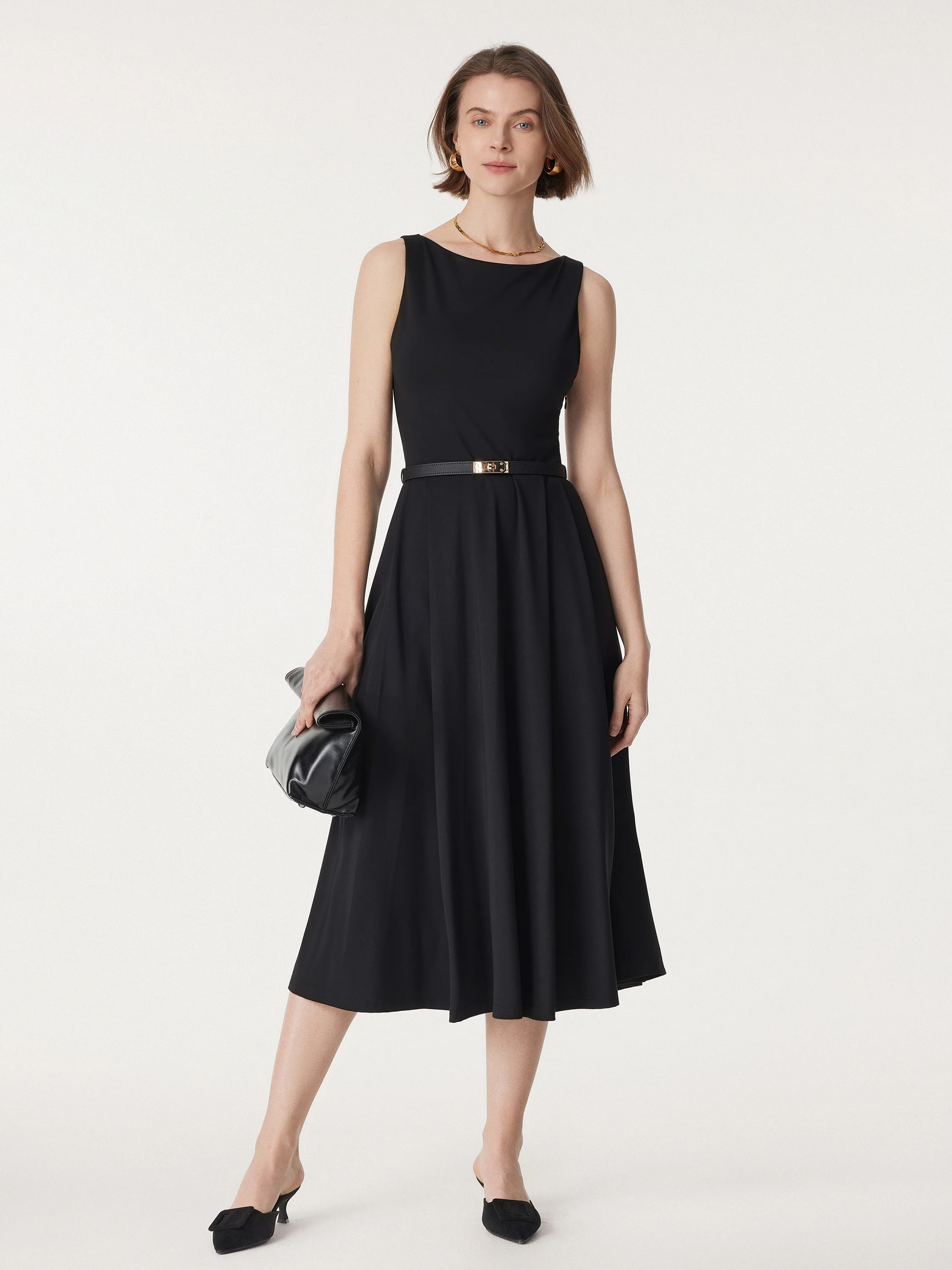 Boatneck Bamboo Ponte Bra Midi Dress with Pockets - Image 4