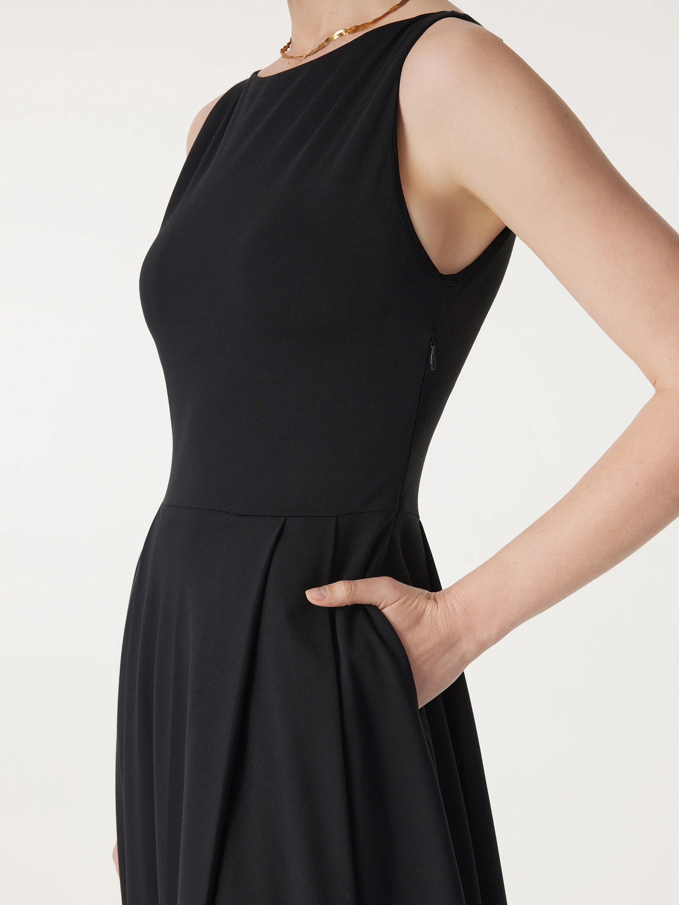 Boatneck Bamboo Ponte Bra Midi Dress with Pockets - Image 5