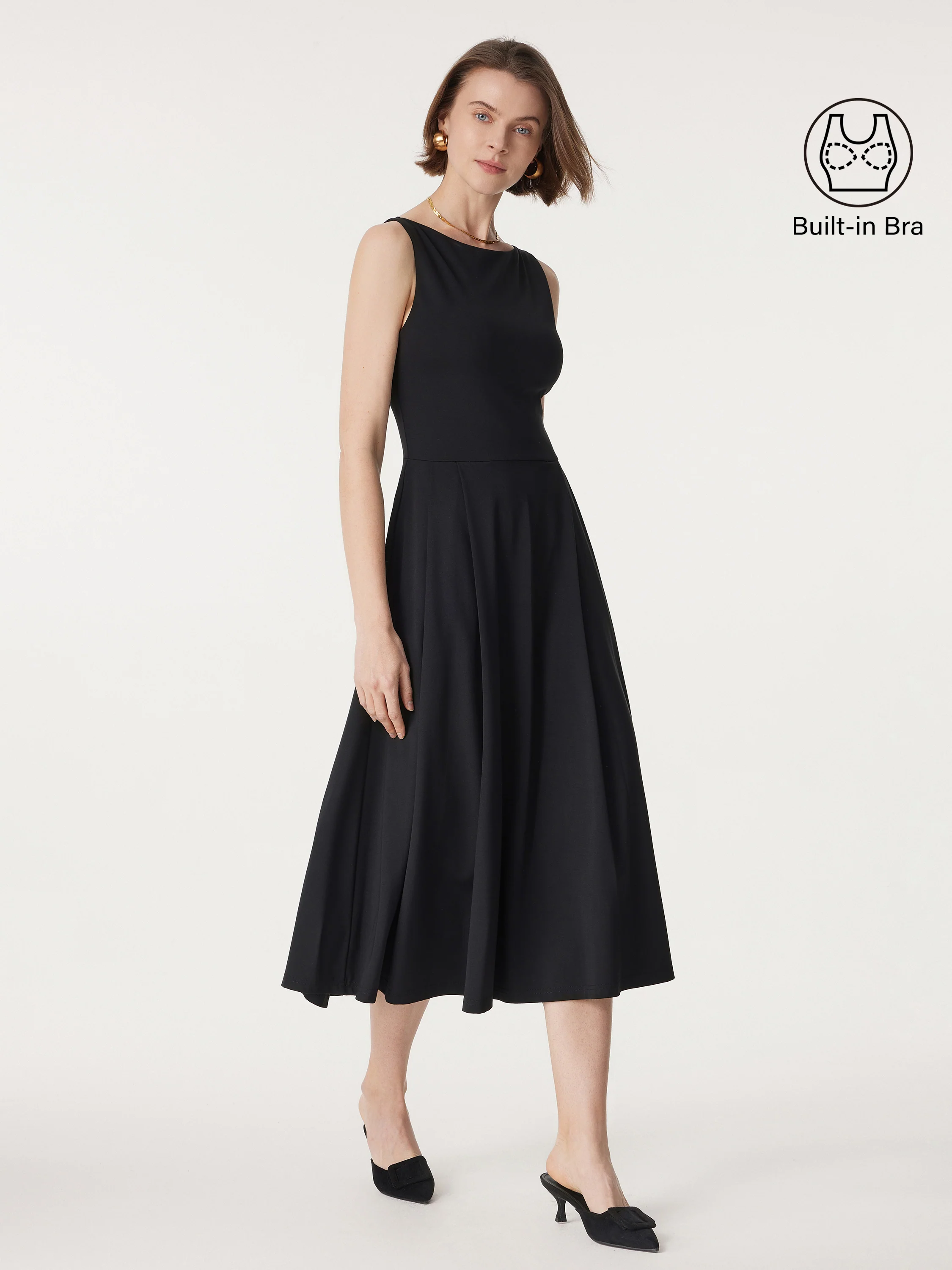 Boatneck Bamboo Ponte Bra Midi Dress with Pockets - Image 6