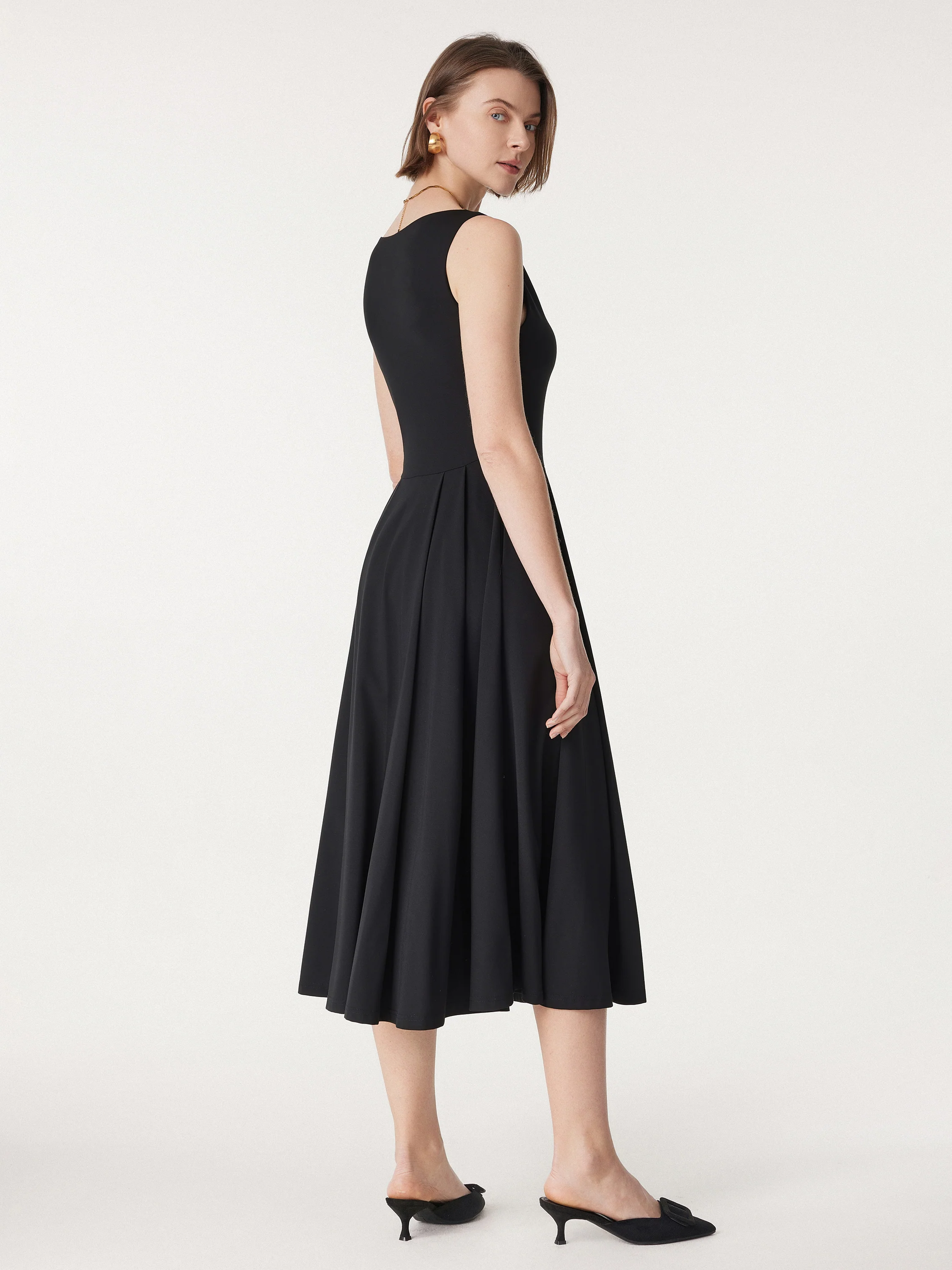 Boatneck Bamboo Ponte Bra Midi Dress with Pockets - Image 9