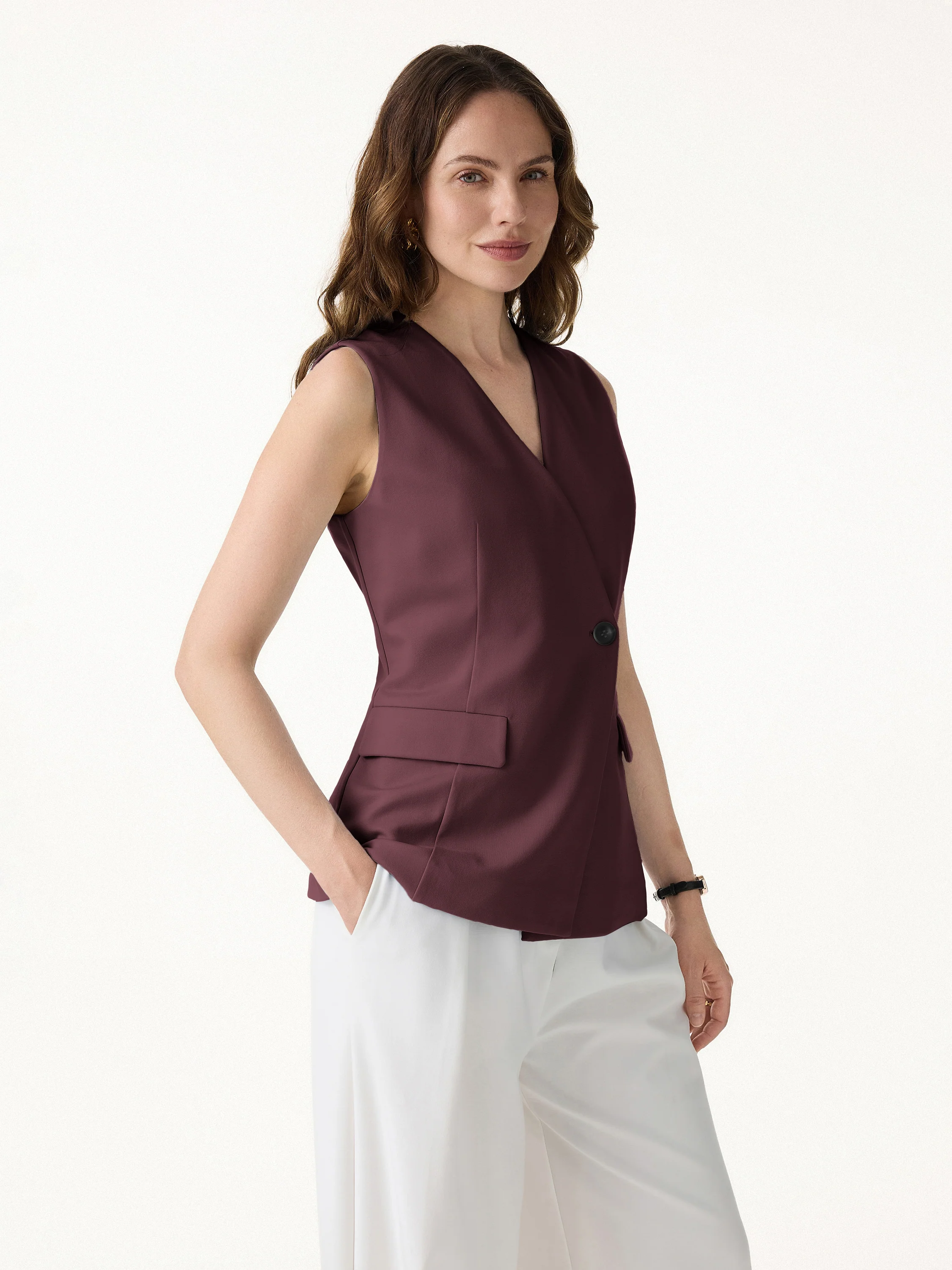 Summer V-Neck Office Staple Waistcoat with Pockets - Image 13