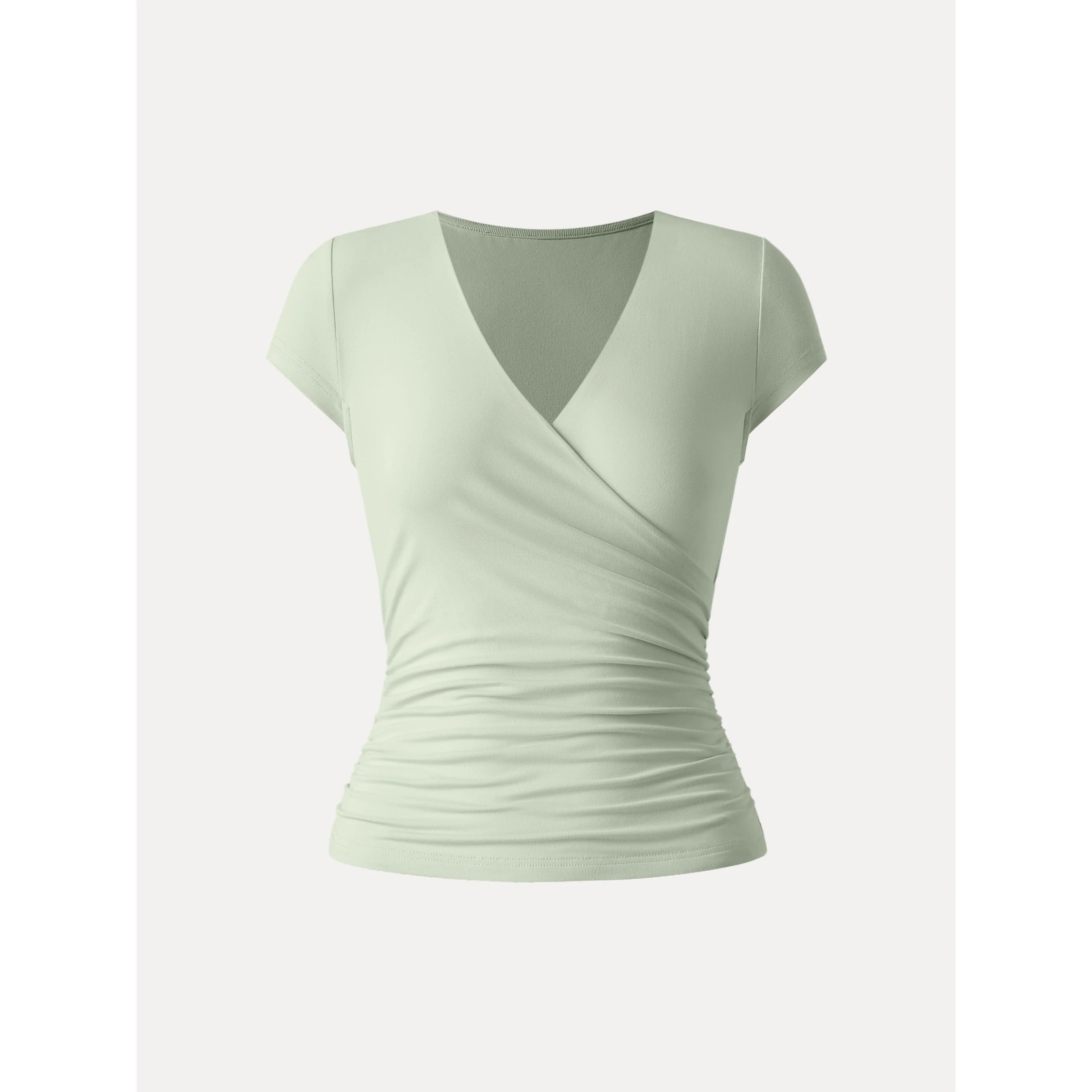 Surplice Cap Sleeve Side Ruched Fitted Tee - Image 13