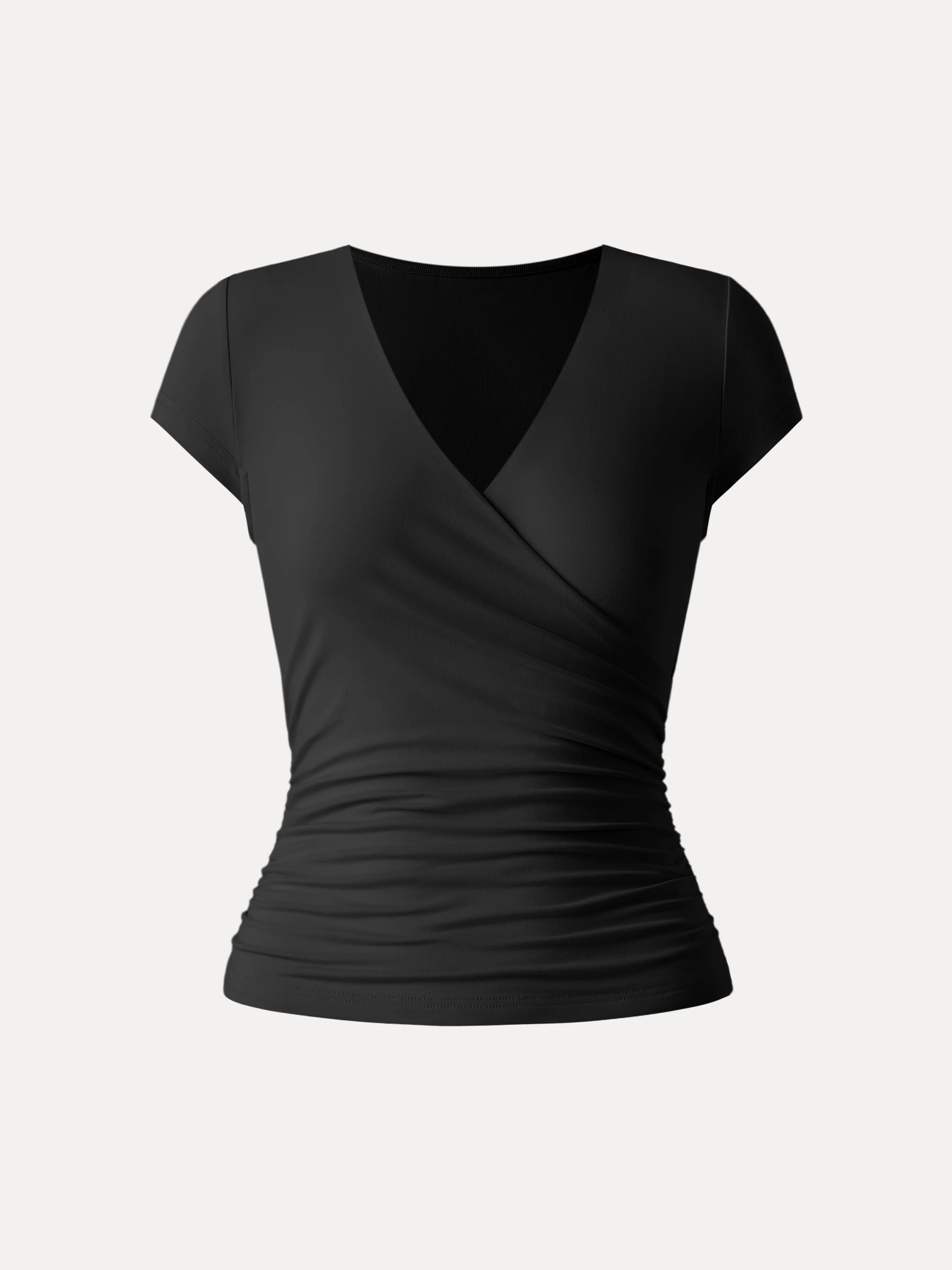 Surplice Cap Sleeve Side Ruched Fitted Tee - Image 16