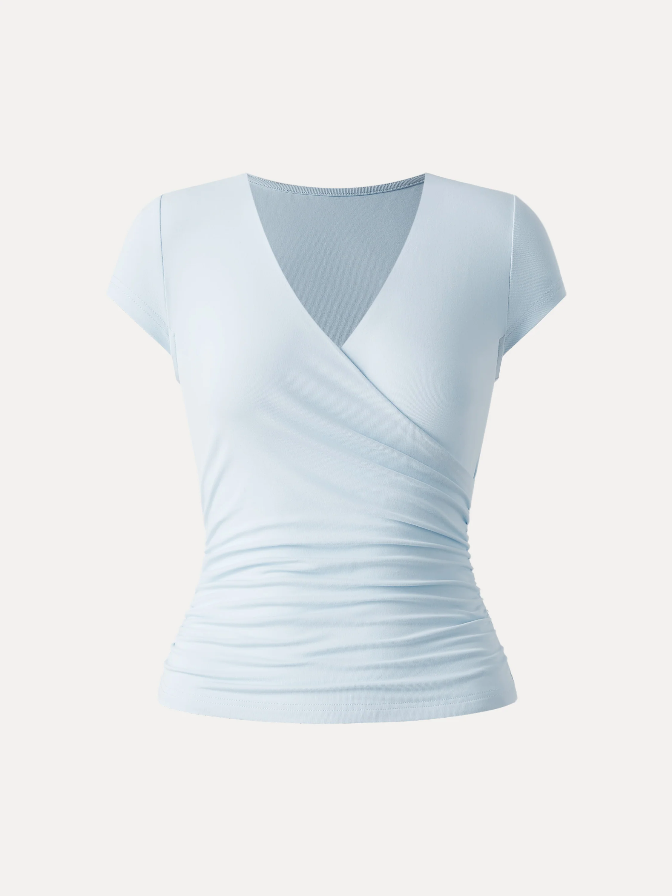 Surplice Cap Sleeve Side Ruched Fitted Tee - Image 3