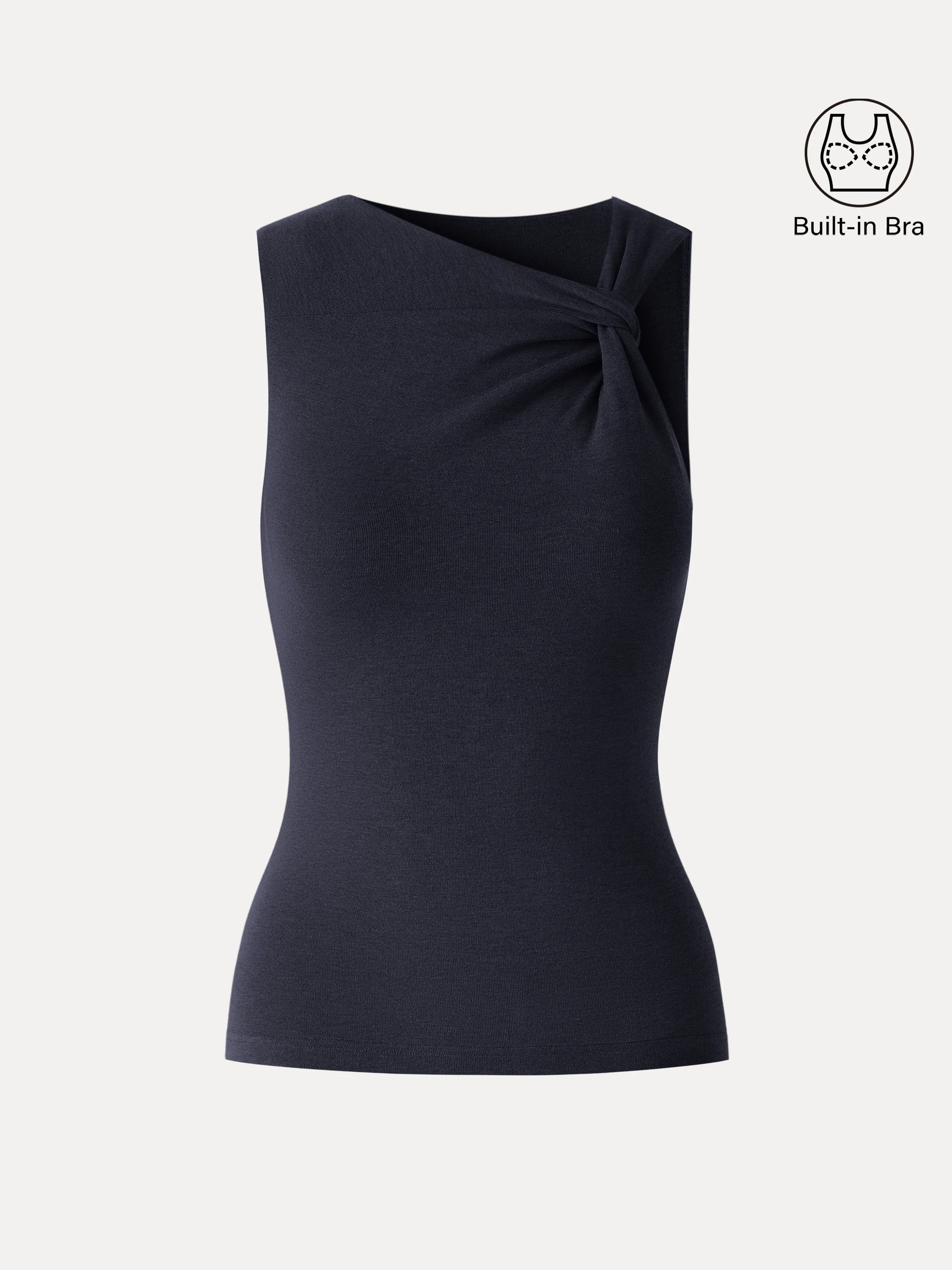 Sweat-Wicking Asymmetrical Neck Knotted Bra Tank - Image 14