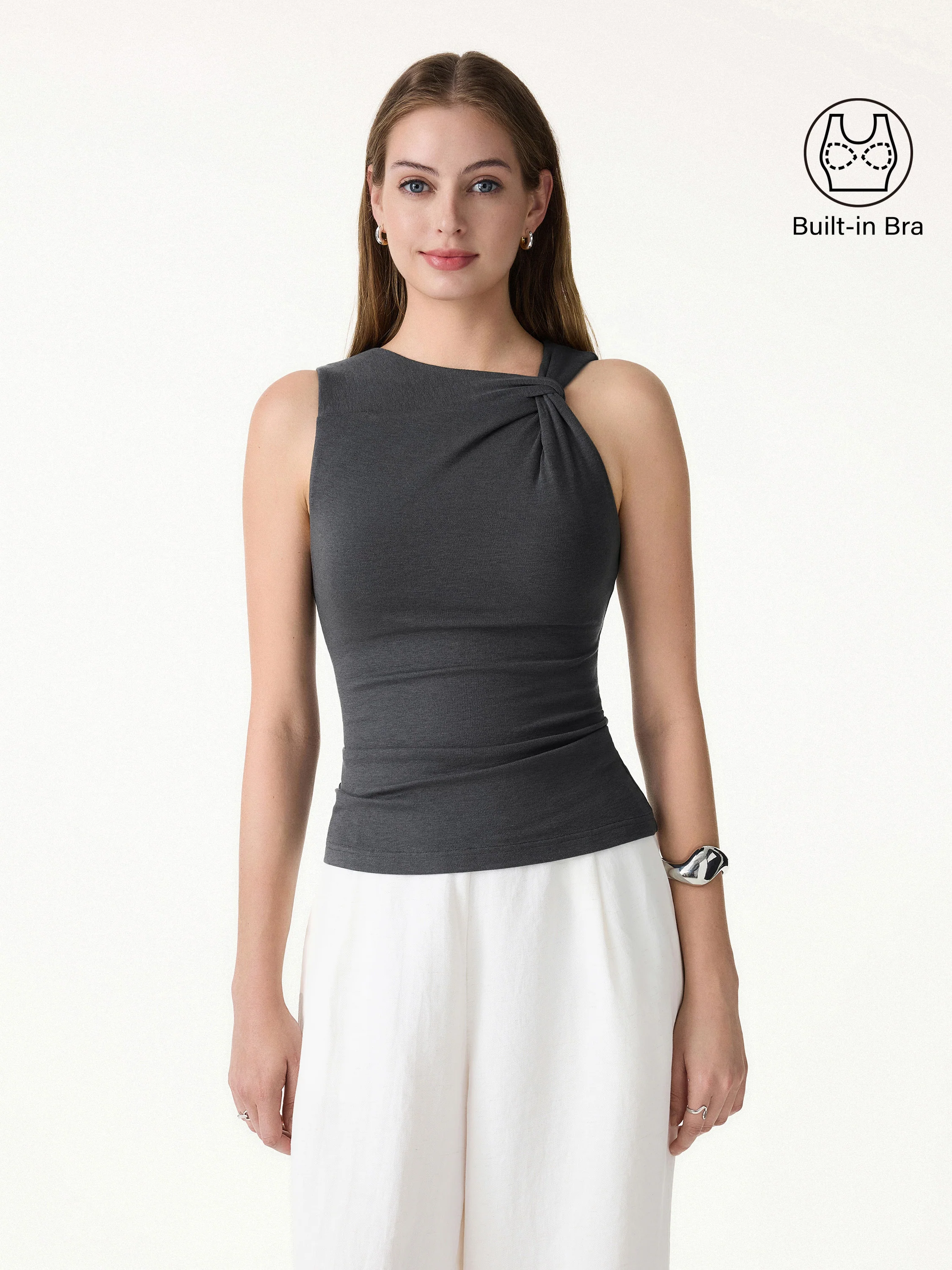 Sweat-Wicking Asymmetrical Neck Knotted Bra Tank - Image 4